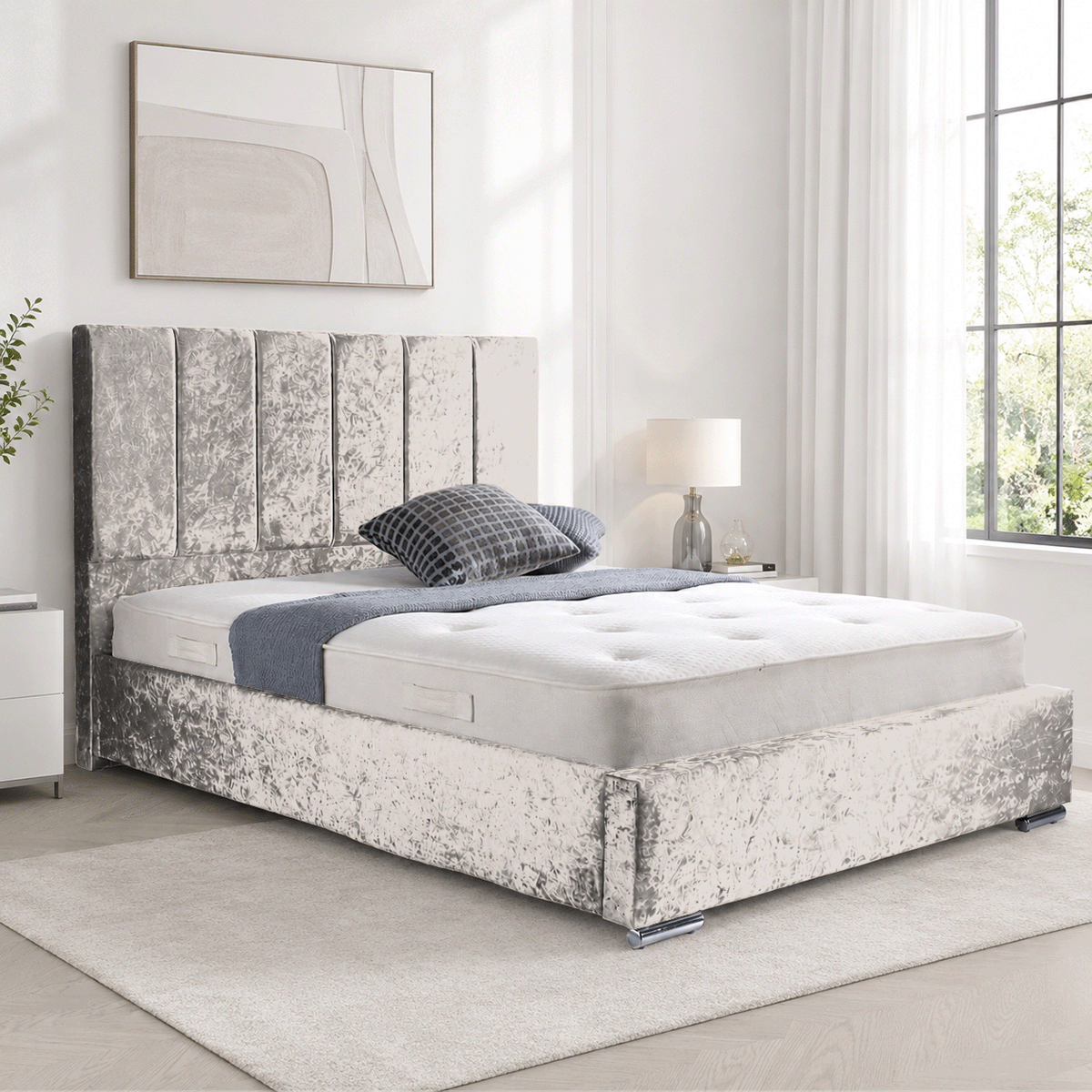 Trafalgar Crushed Fabric Upholstered Bed Frame with slats