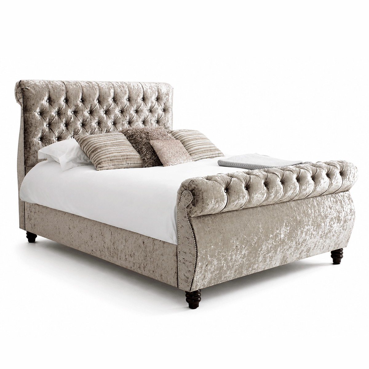 Royal Swan Sleigh Bed Crushed Velvet