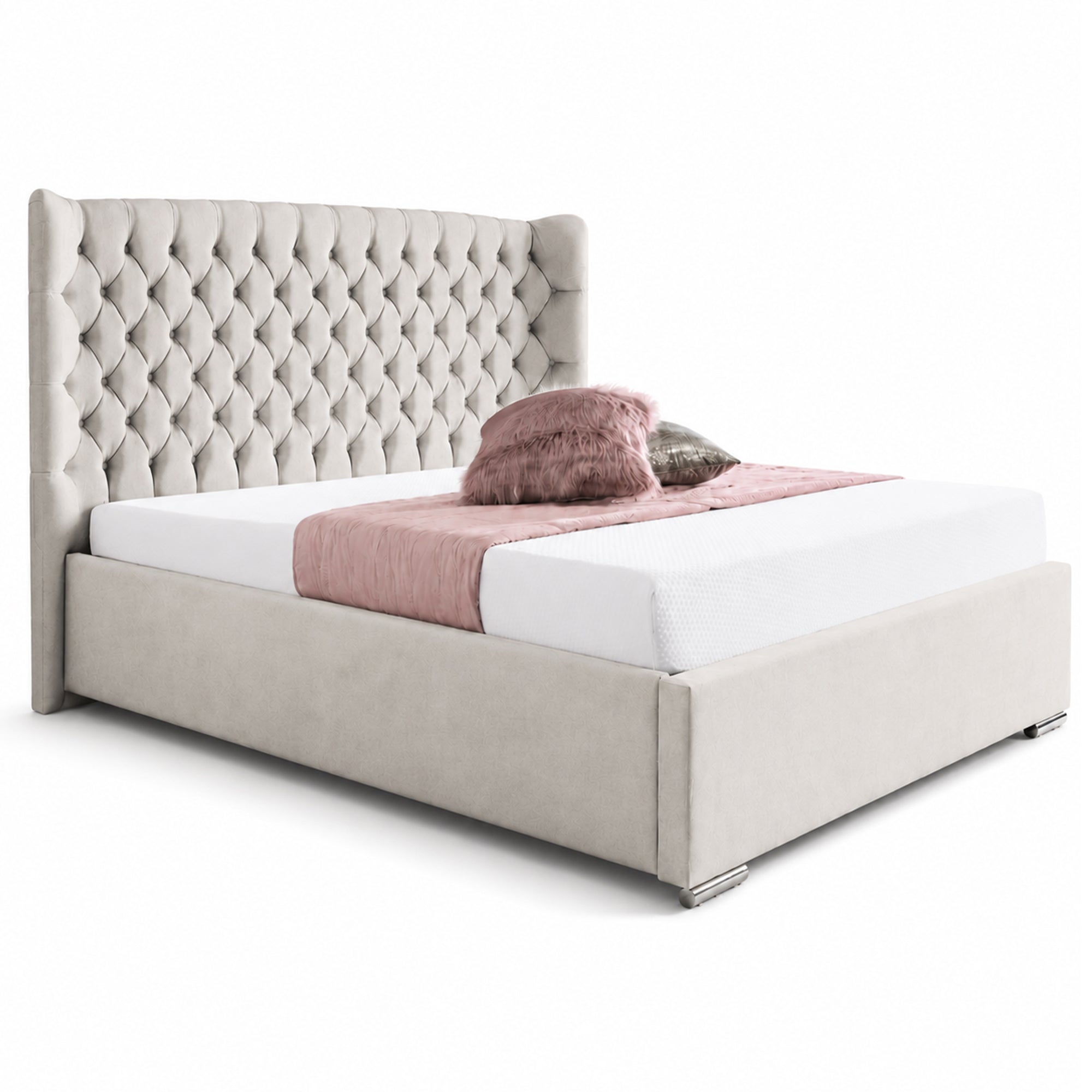 Upholstered Bed Frame Winged Plush Velvet Fabric