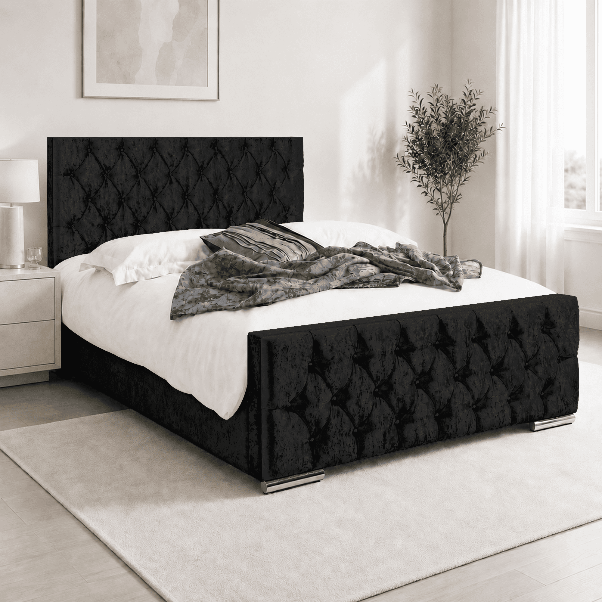 Florida Crushed Velvet Fabric Upholstered Bed Frame