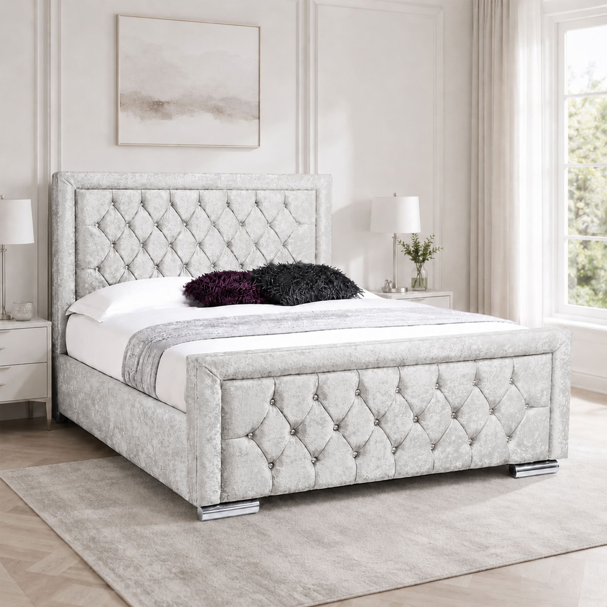 Miami Crushed Velvet Fabric Diamond Bed Frame