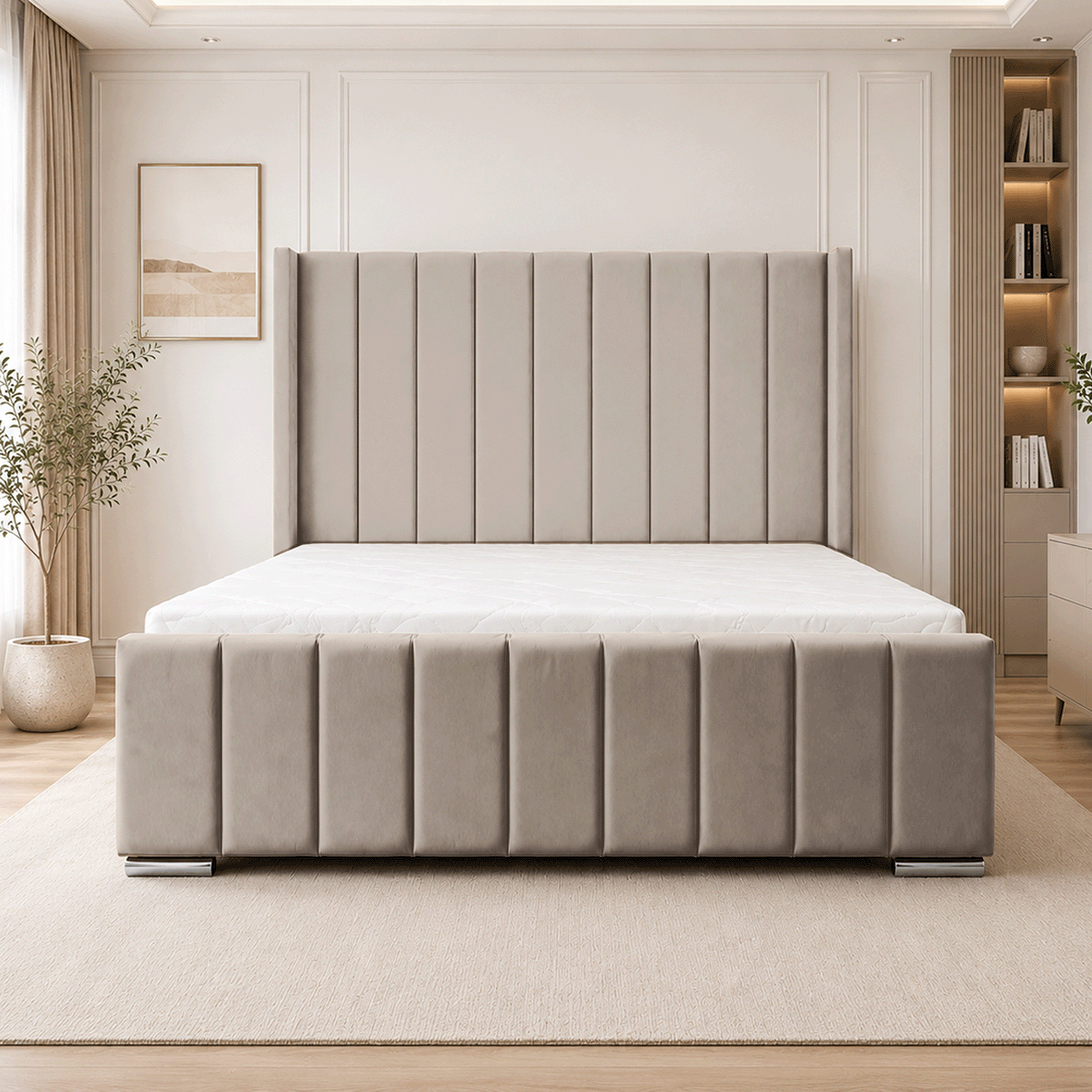 ARIZONA Chenille Fabric Upholstered Bed Frame with slats