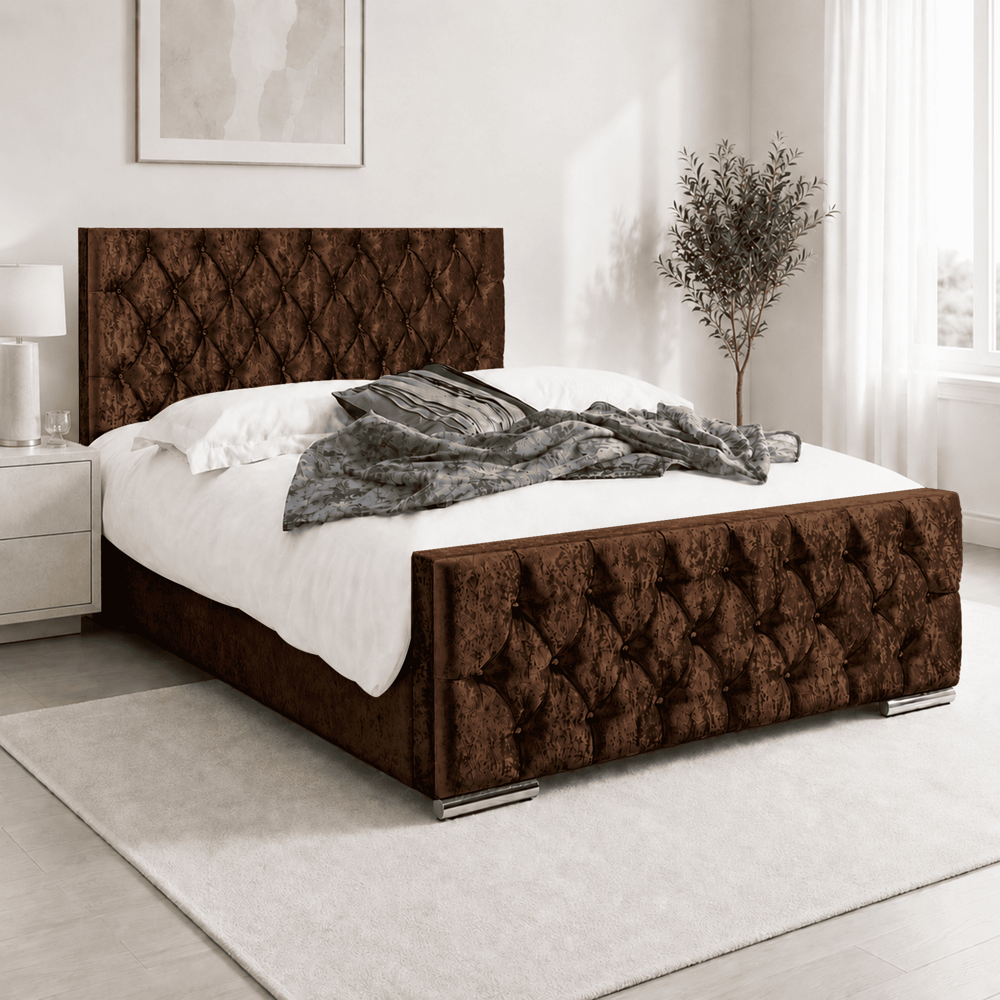 Florida Crushed Velvet Fabric Upholstered Bed Frame