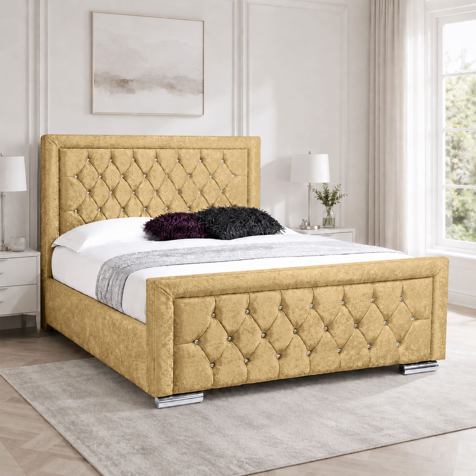 Miami Crushed Velvet Fabric Diamond Bed Frame