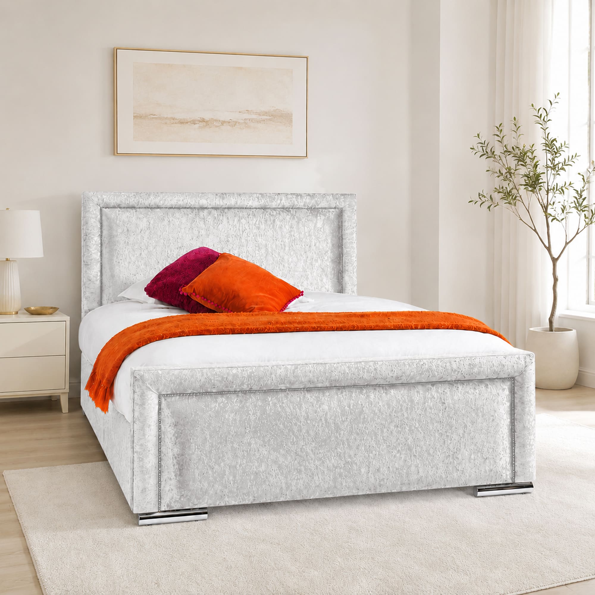 Crushed Velvet Fabric Upholstered Bed Frame