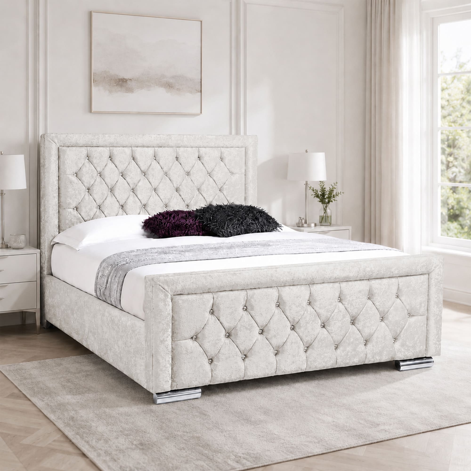 Miami Crushed Velvet Fabric Diamond Bed Frame