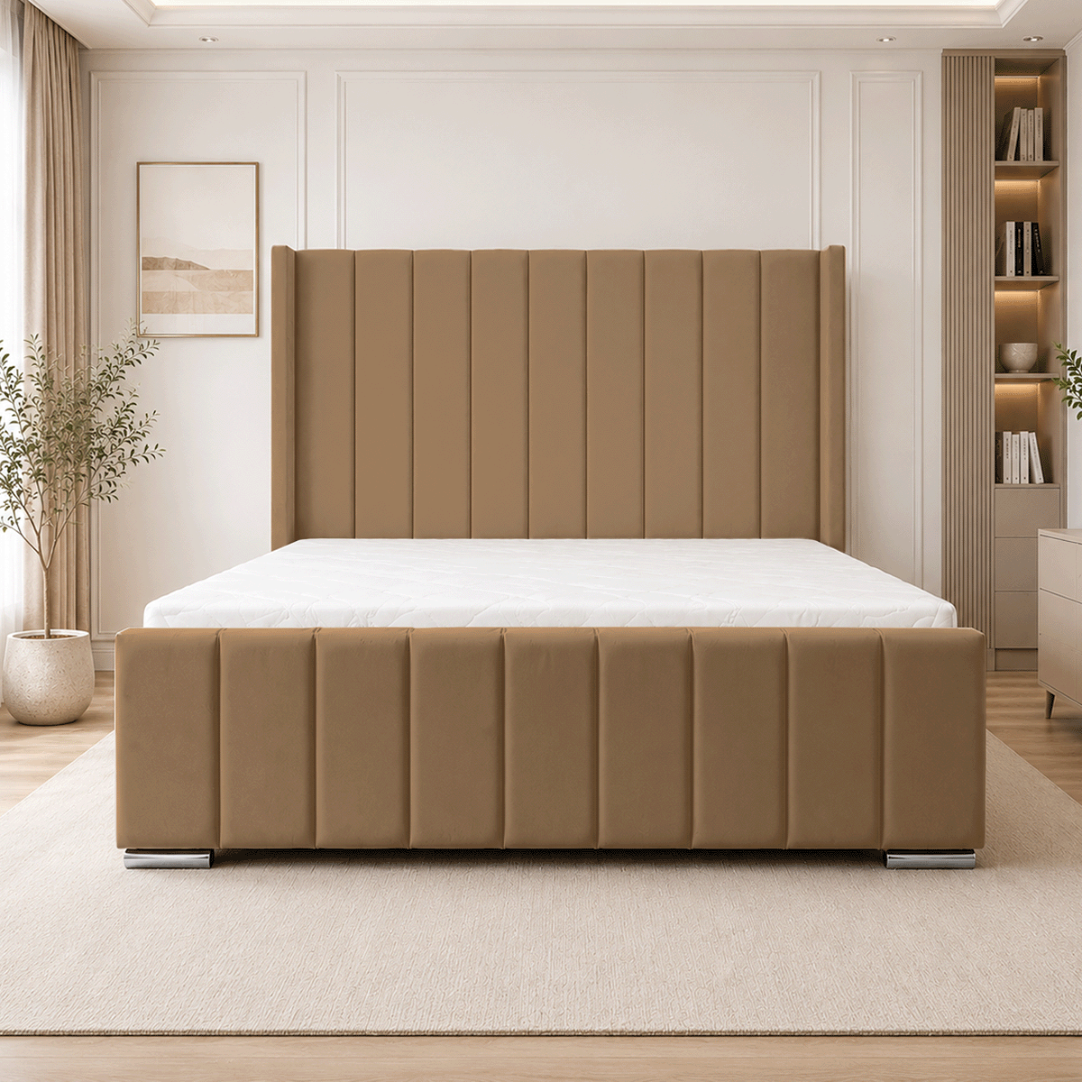 ARIZONA Chenille Fabric Upholstered Bed Frame with slats