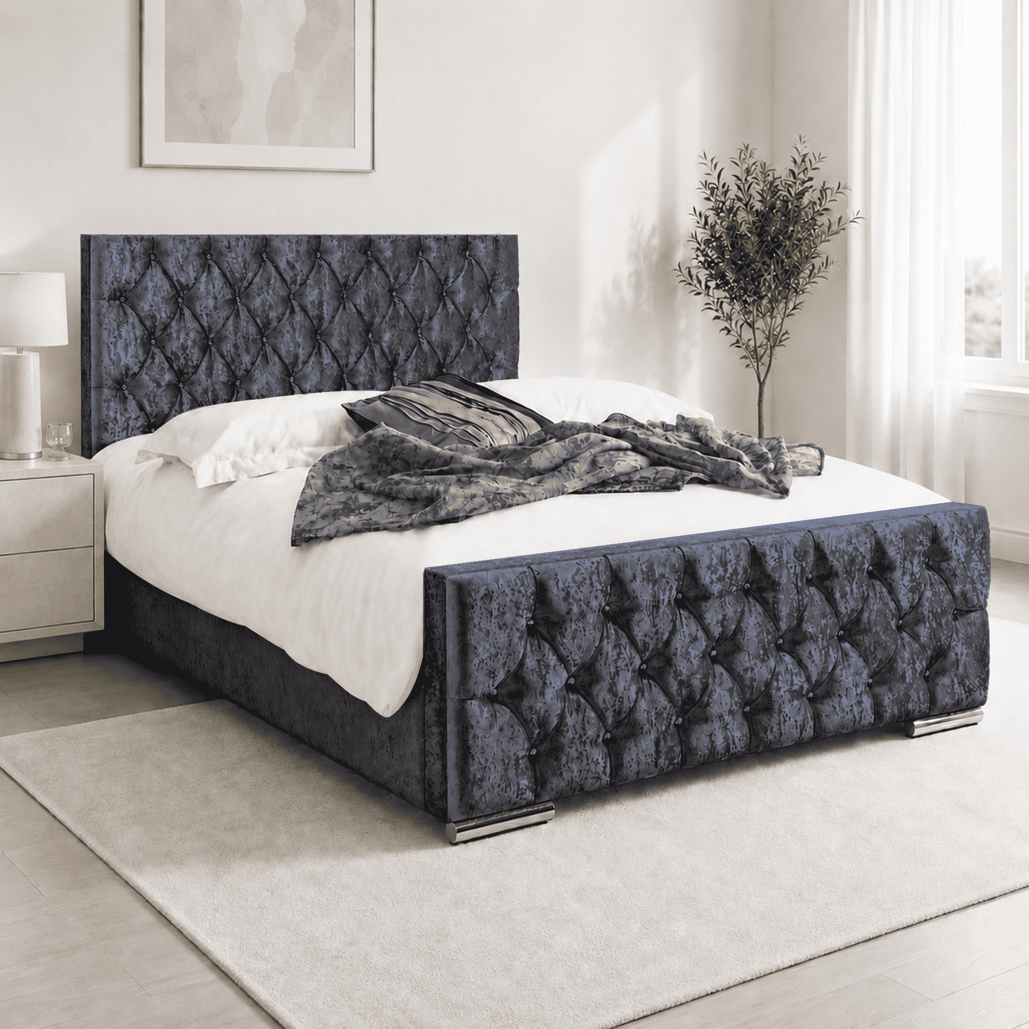 Florida Crushed Velvet Fabric Upholstered Bed Frame
