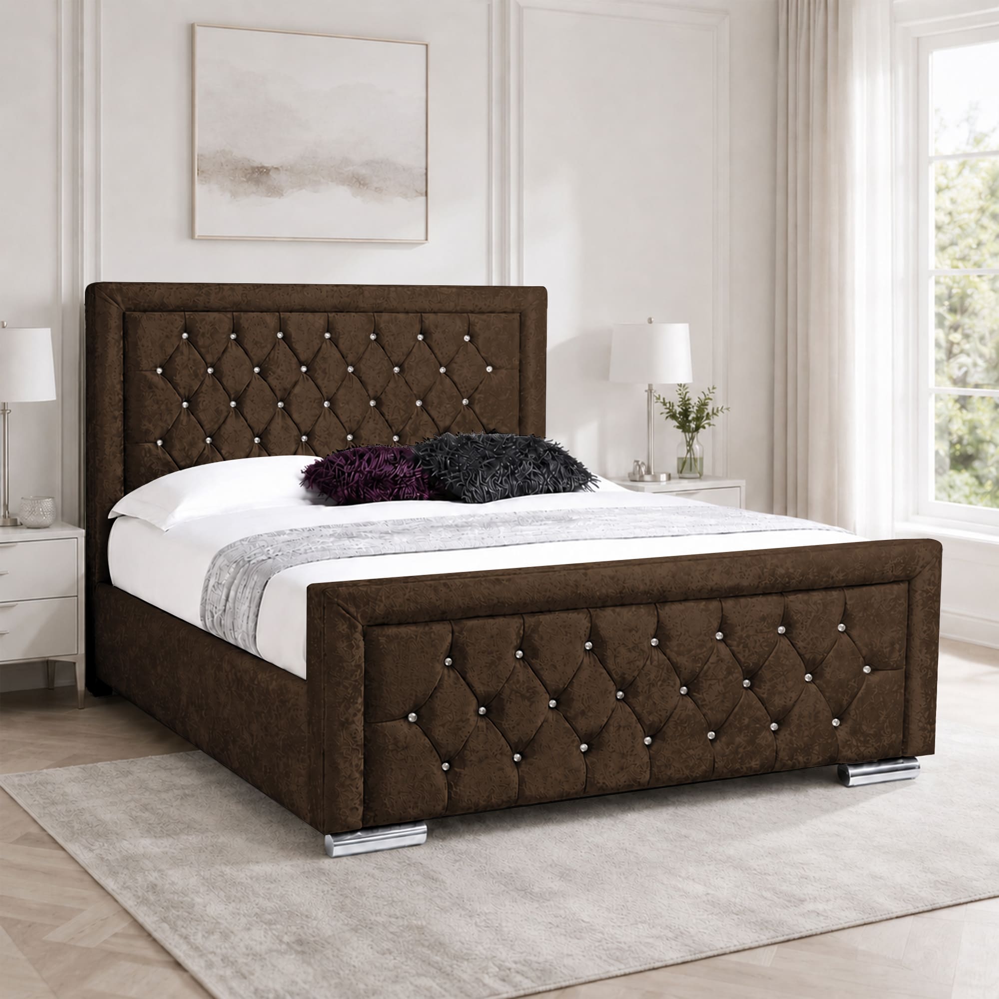 Miami Crushed Velvet Fabric Diamond Bed Frame
