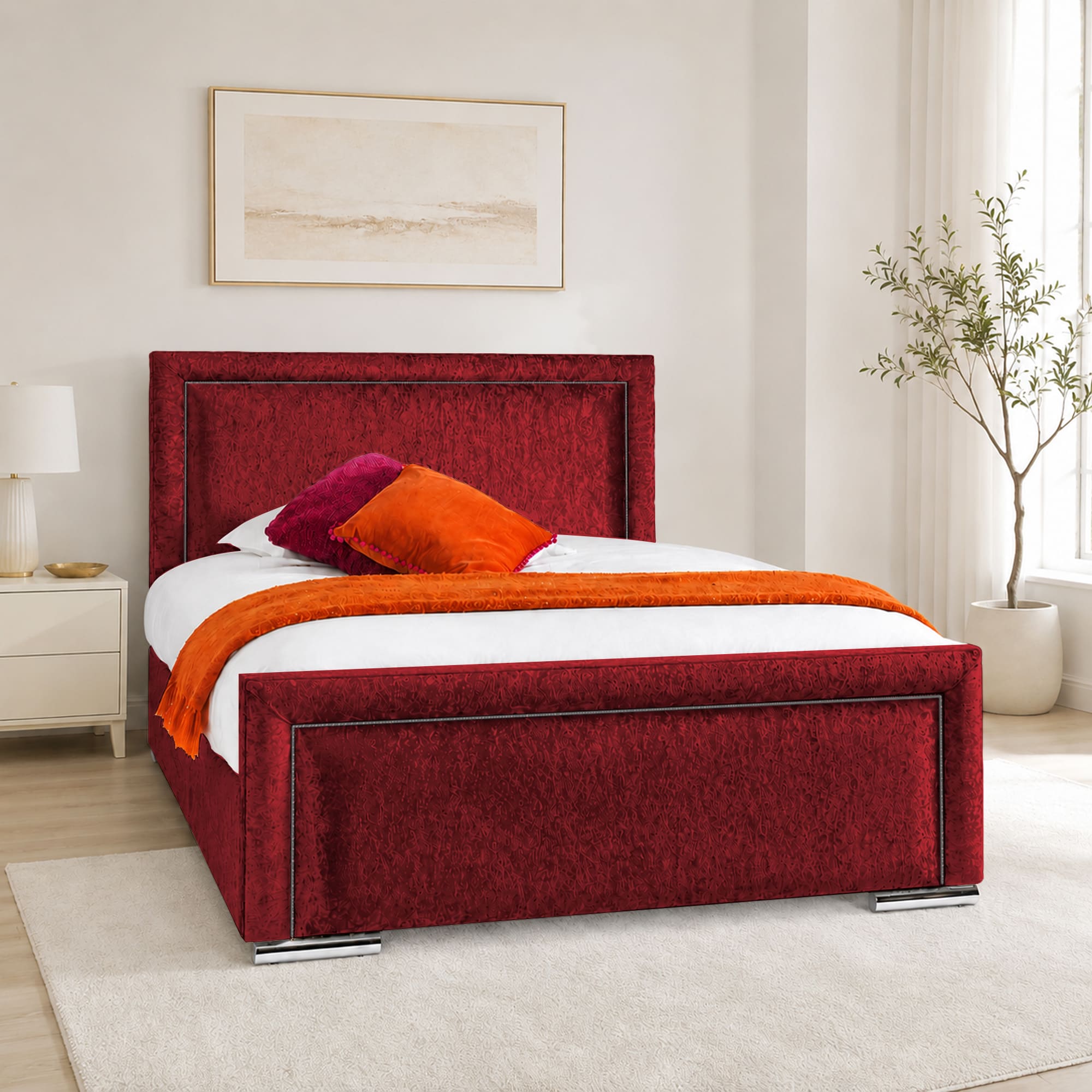 Crushed Velvet Fabric Upholstered Bed Frame