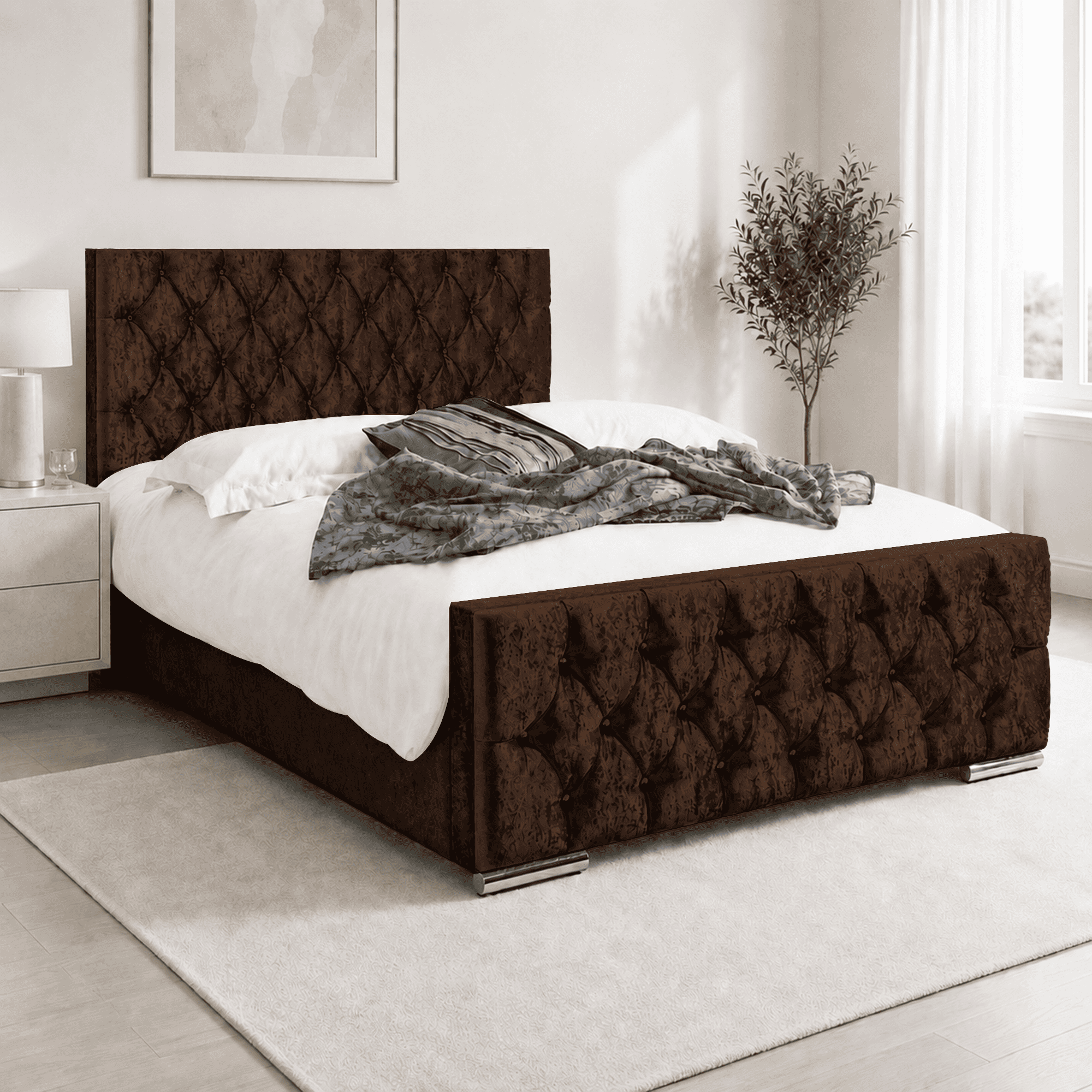 Florida Crushed Velvet Fabric Upholstered Bed Frame