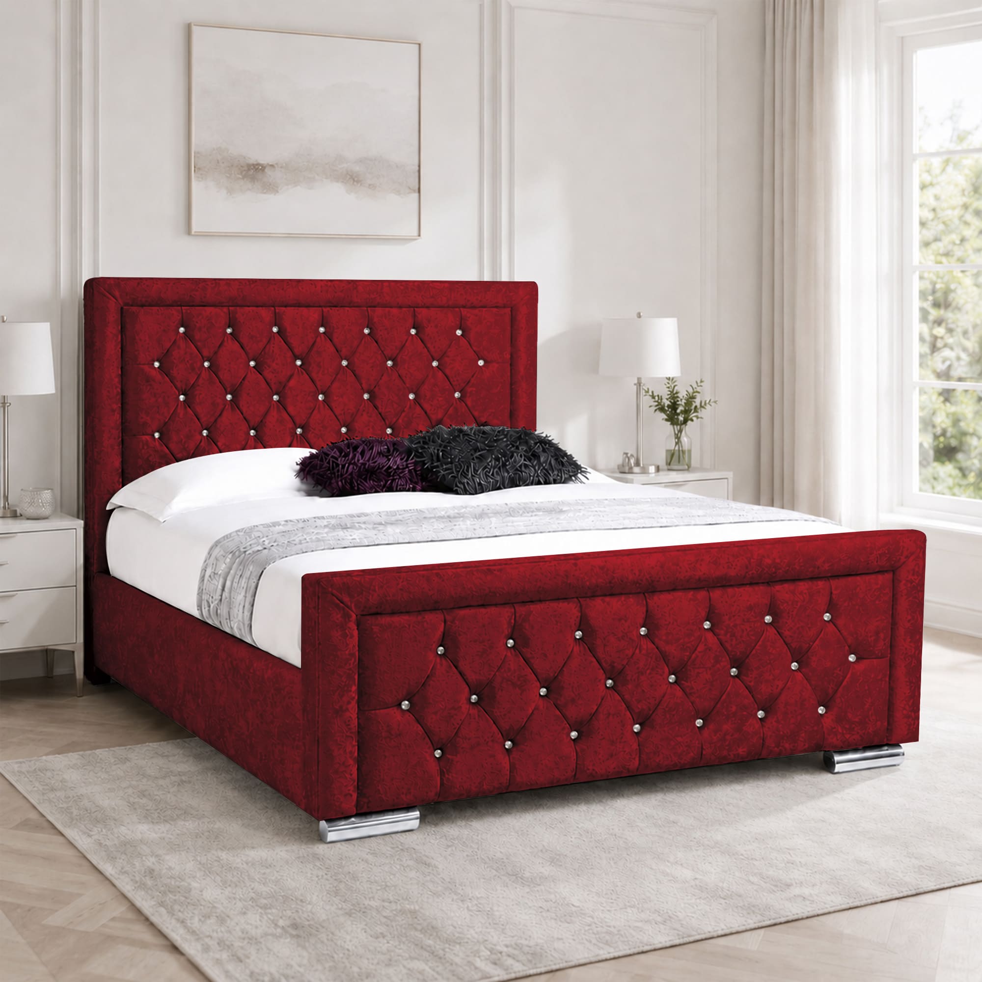 Miami Crushed Velvet Fabric Diamond Bed Frame