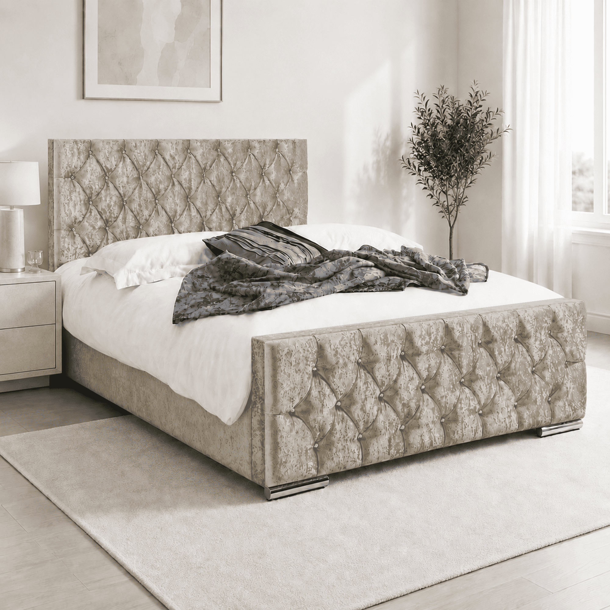 Florida Crushed Velvet Fabric Upholstered Bed Frame