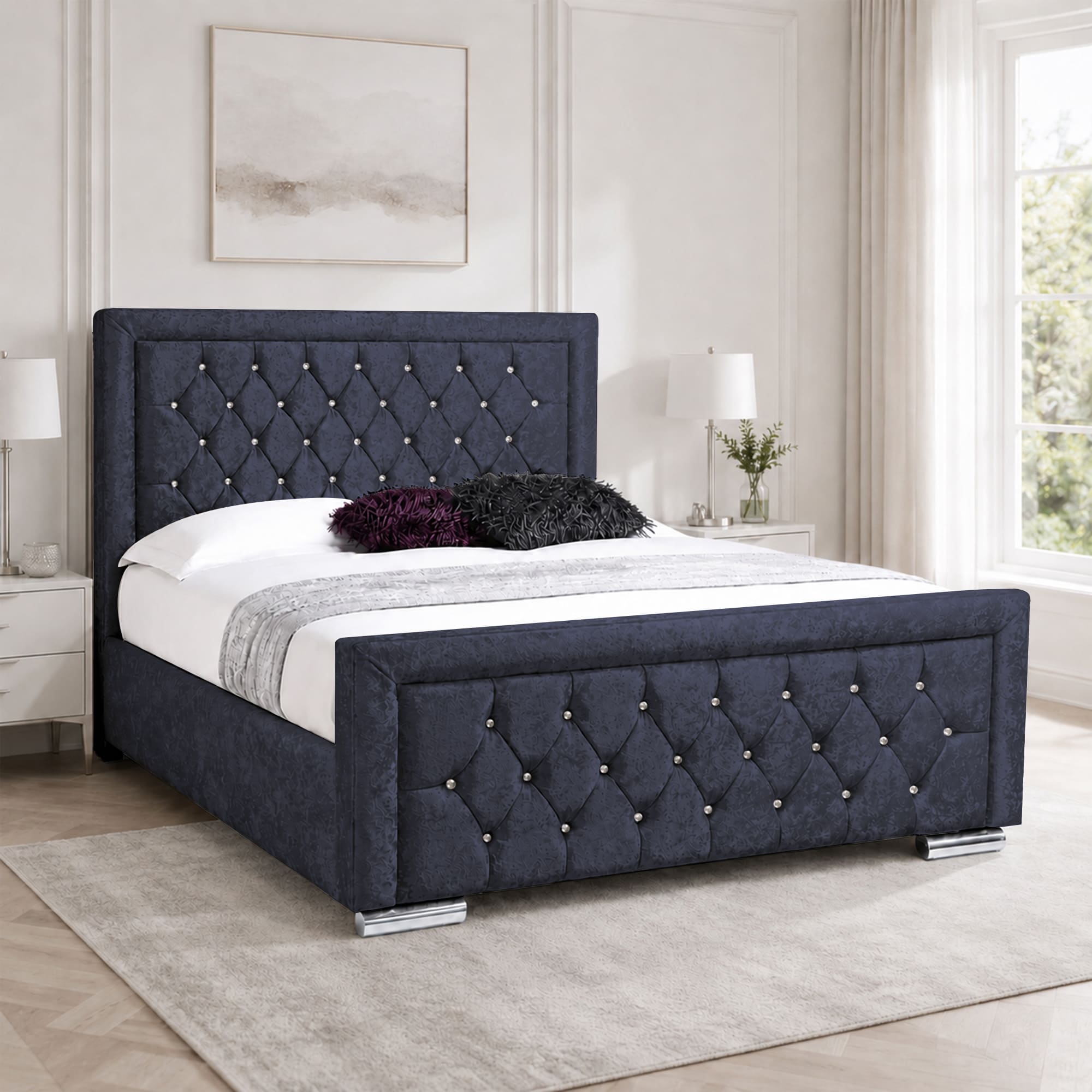 Miami Crushed Velvet Fabric Diamond Bed Frame