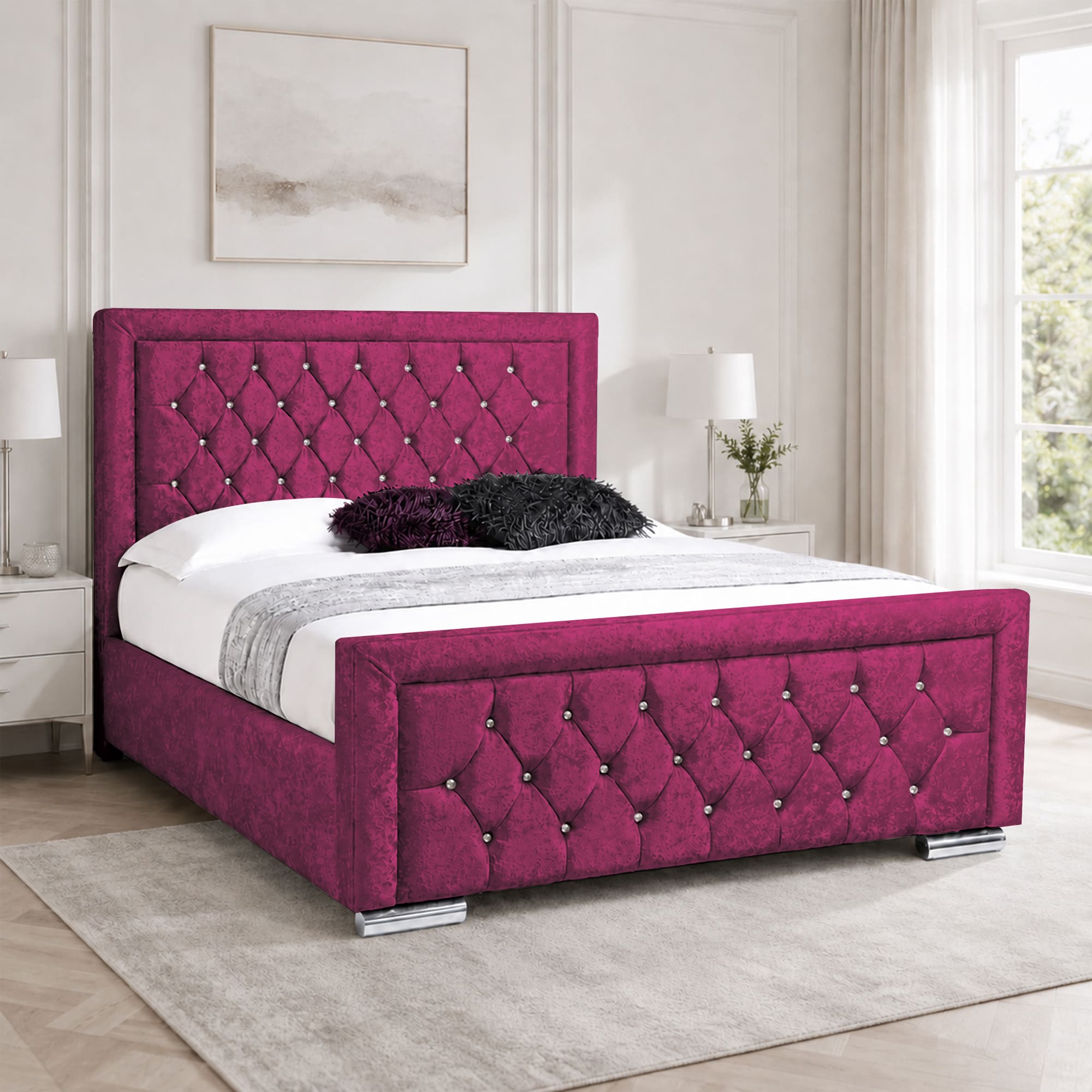 Miami Crushed Velvet Fabric Diamond Bed Frame
