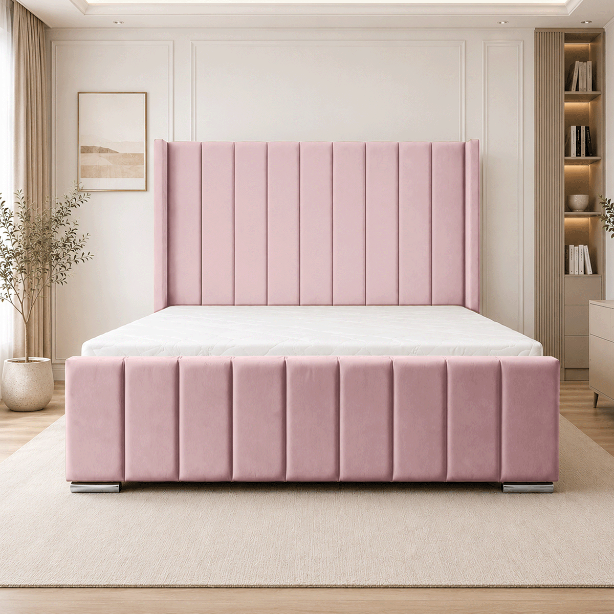 ARIZONA Chenille Fabric Upholstered Bed Frame with slats