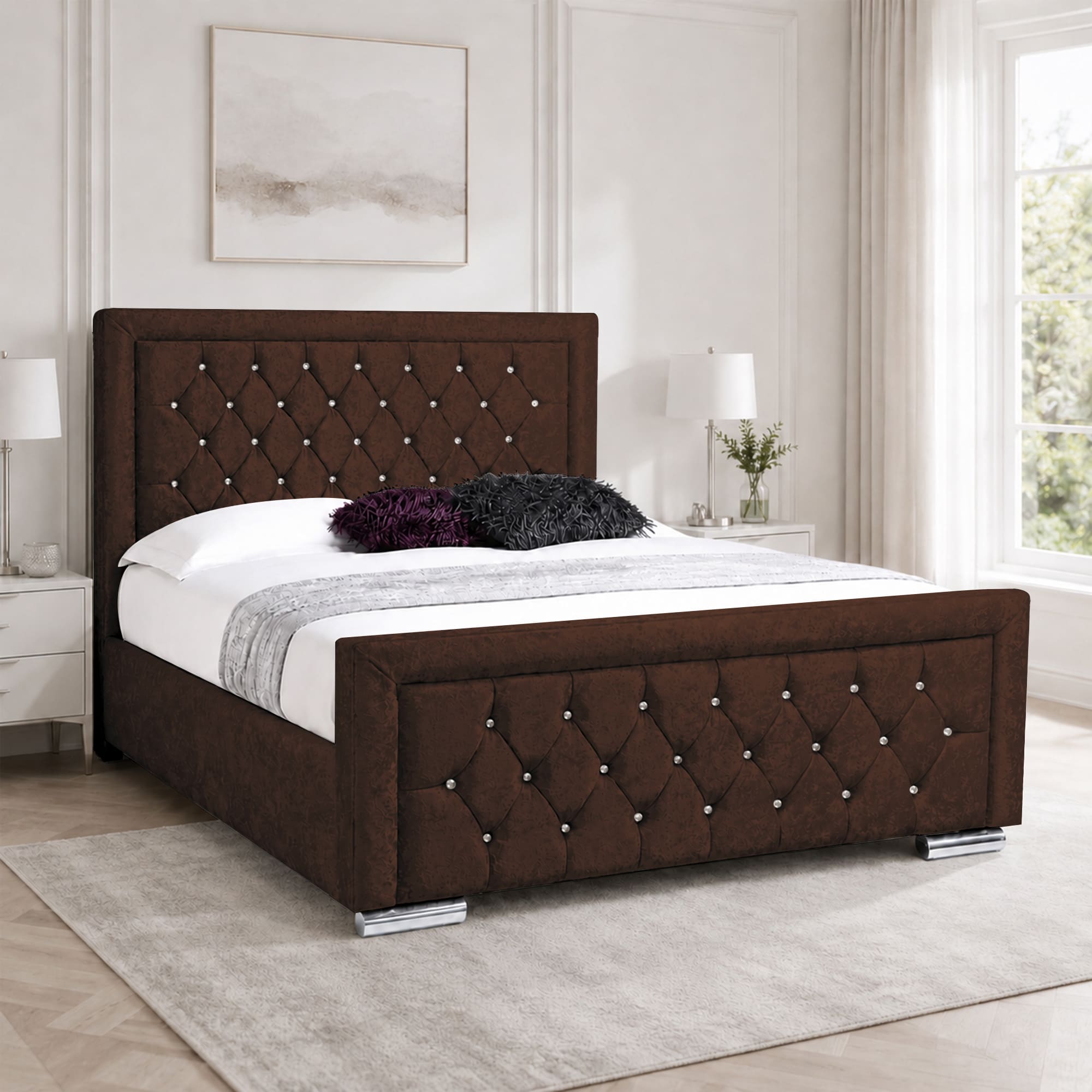 Miami Crushed Velvet Fabric Diamond Bed Frame