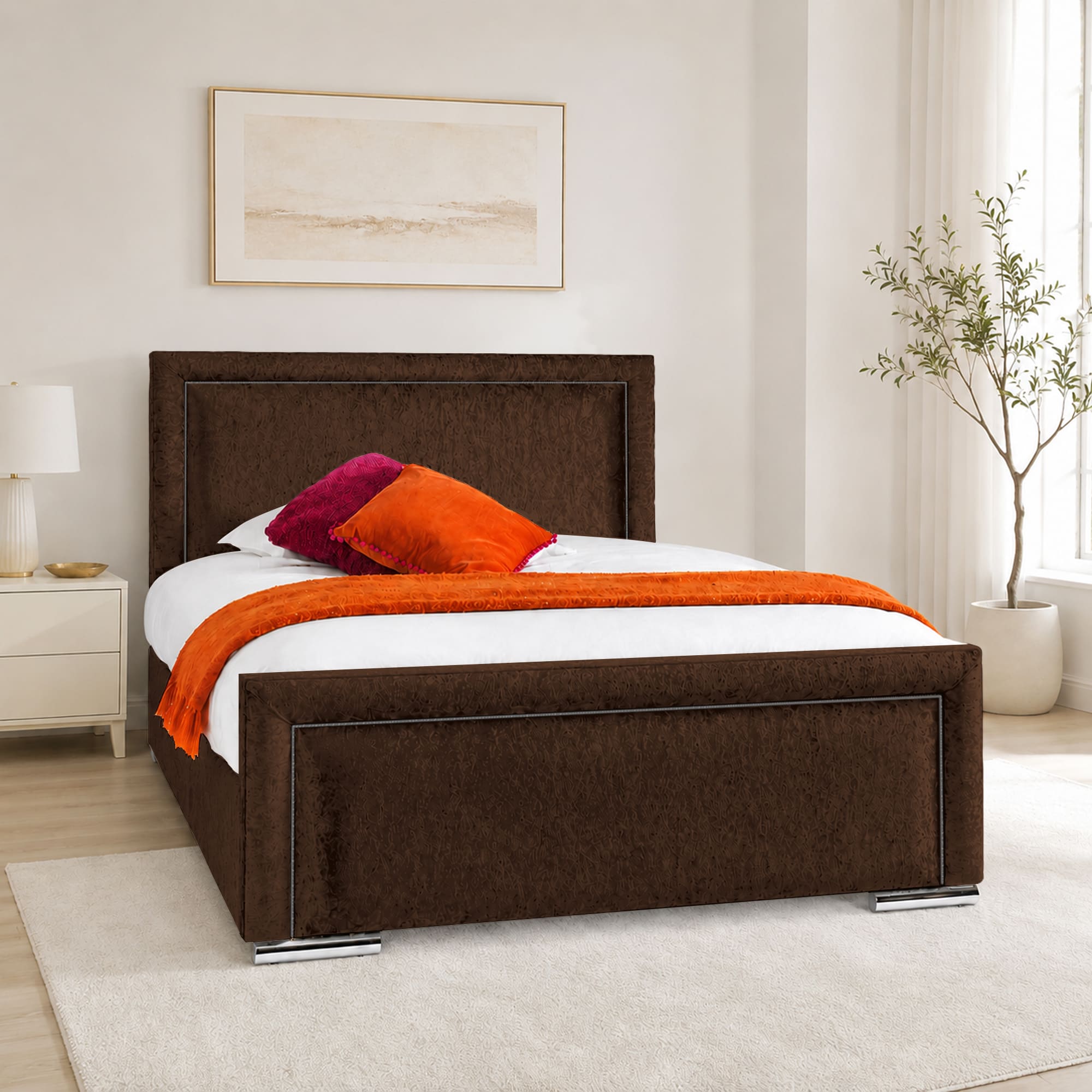 Crushed Velvet Fabric Upholstered Bed Frame