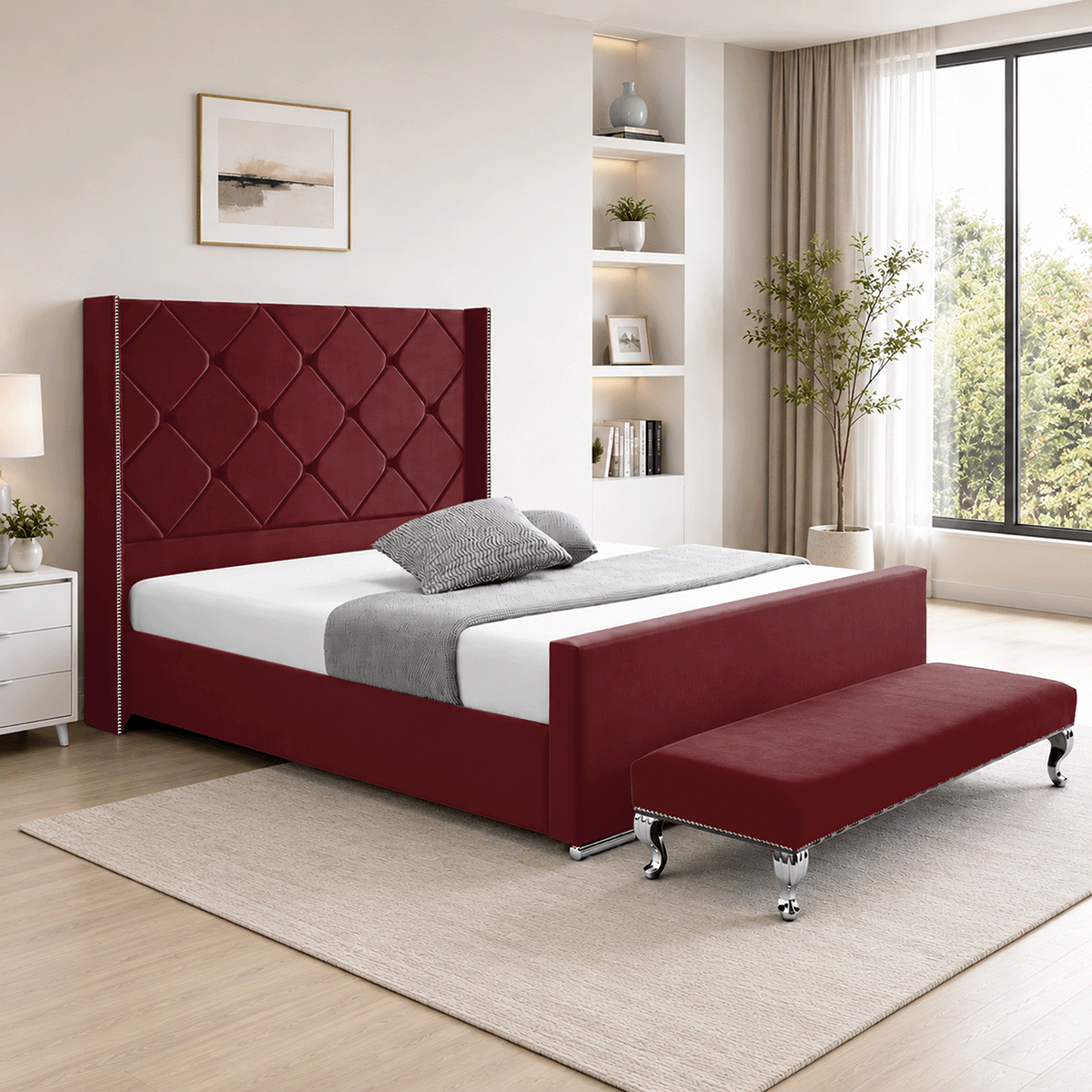 Hilton Plush Velvet Naples Fabric Upholstered Bed Frame