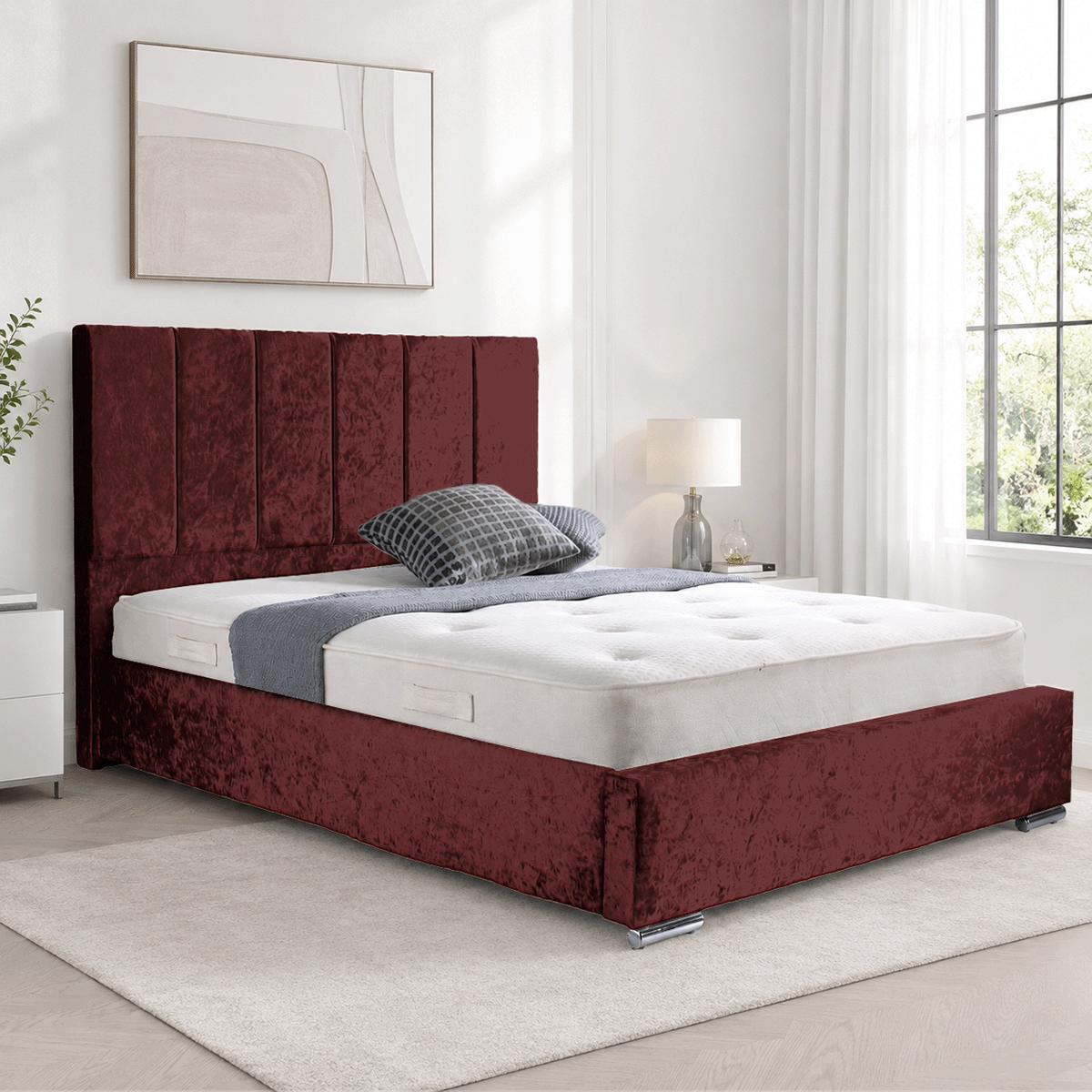 Trafalgar Crushed Fabric Upholstered Bed Frame with slats