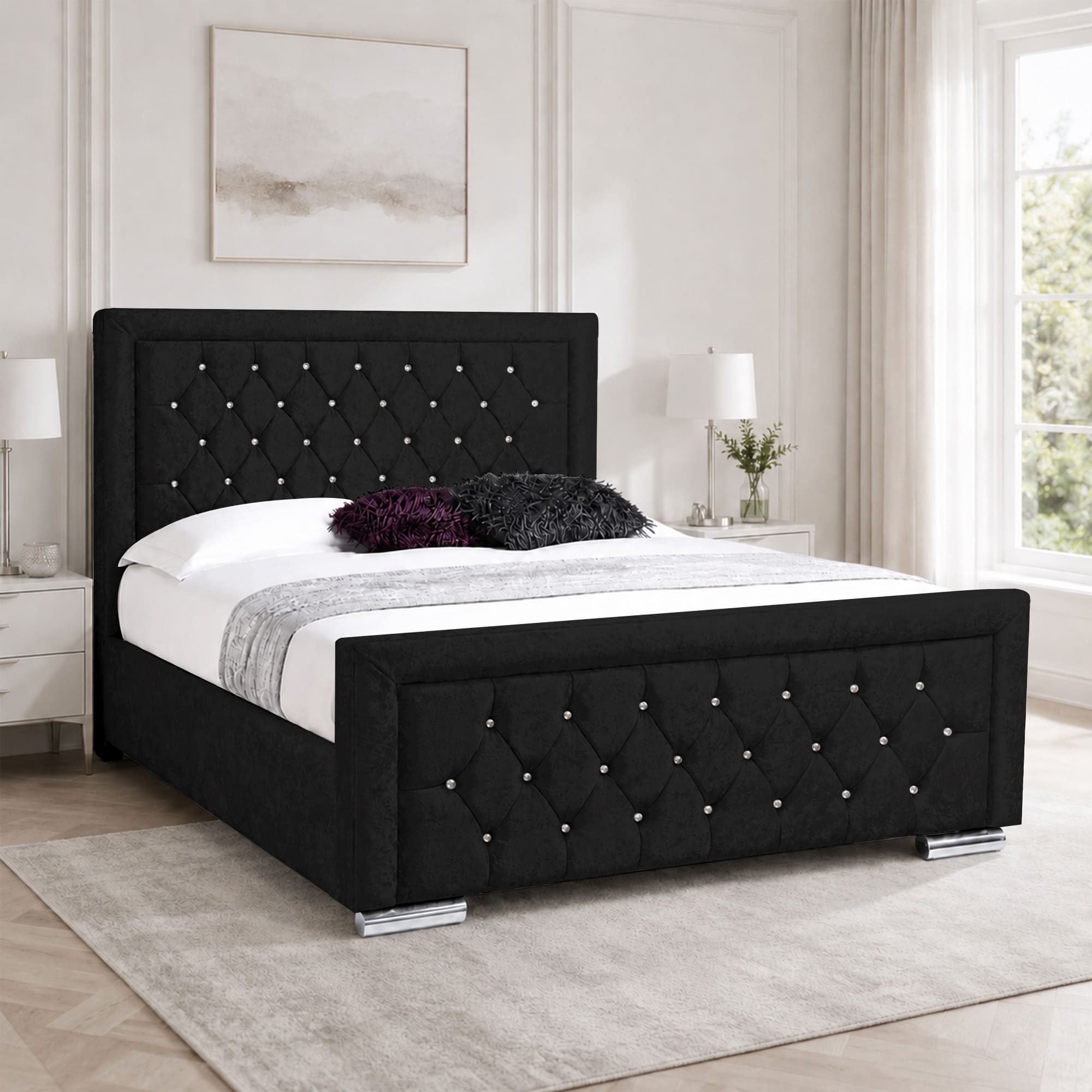 Miami Crushed Velvet Fabric Diamond Bed Frame