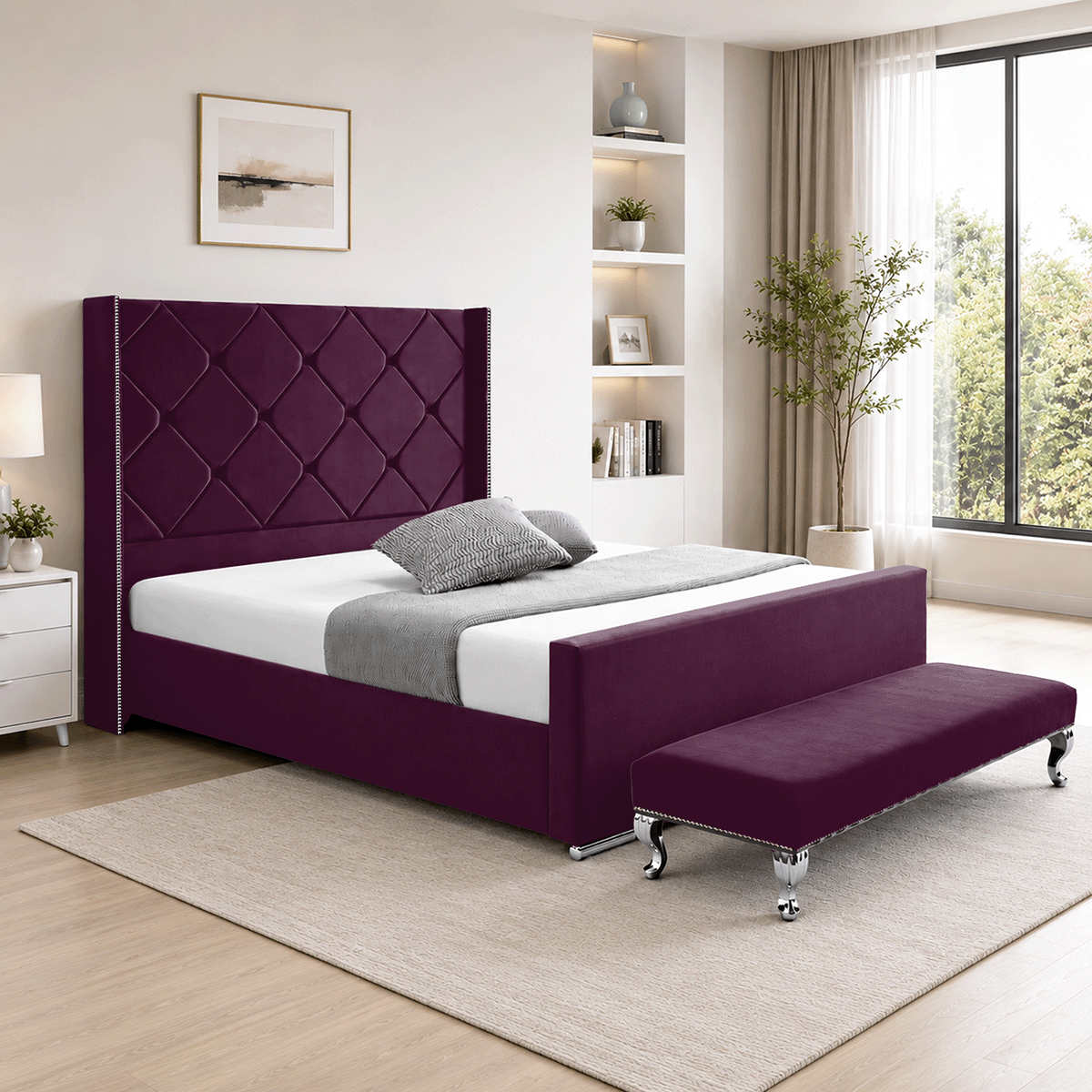 Hilton Plush Velvet Naples Fabric Upholstered Bed Frame