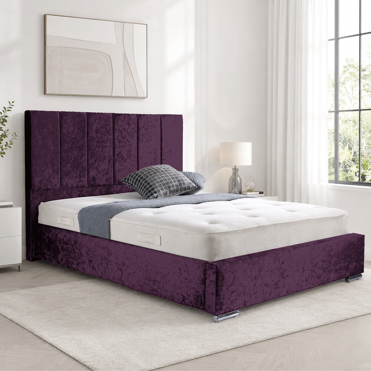 Trafalgar Crushed Fabric Upholstered Bed Frame with slats