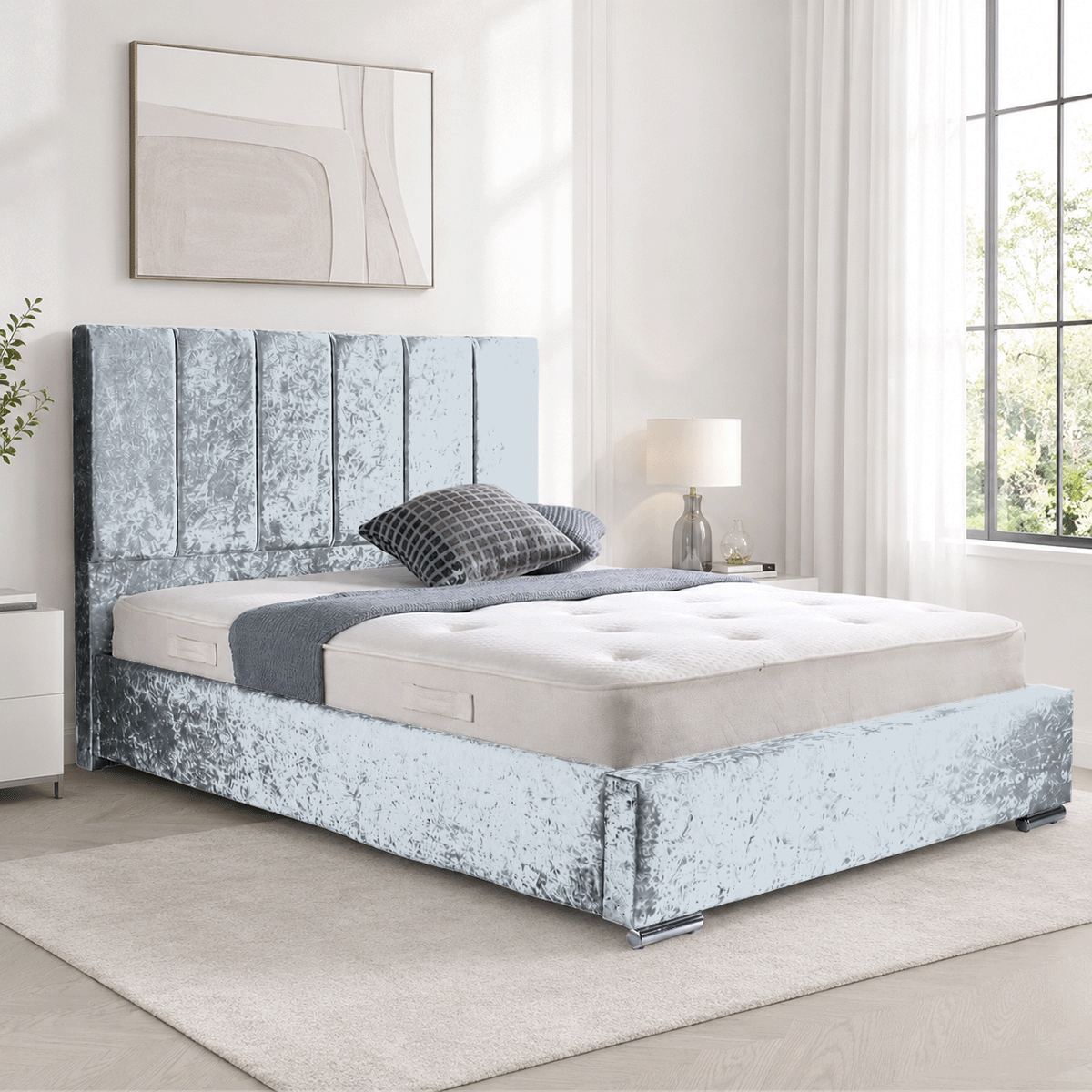 Trafalgar Crushed Fabric Upholstered Bed Frame with slats