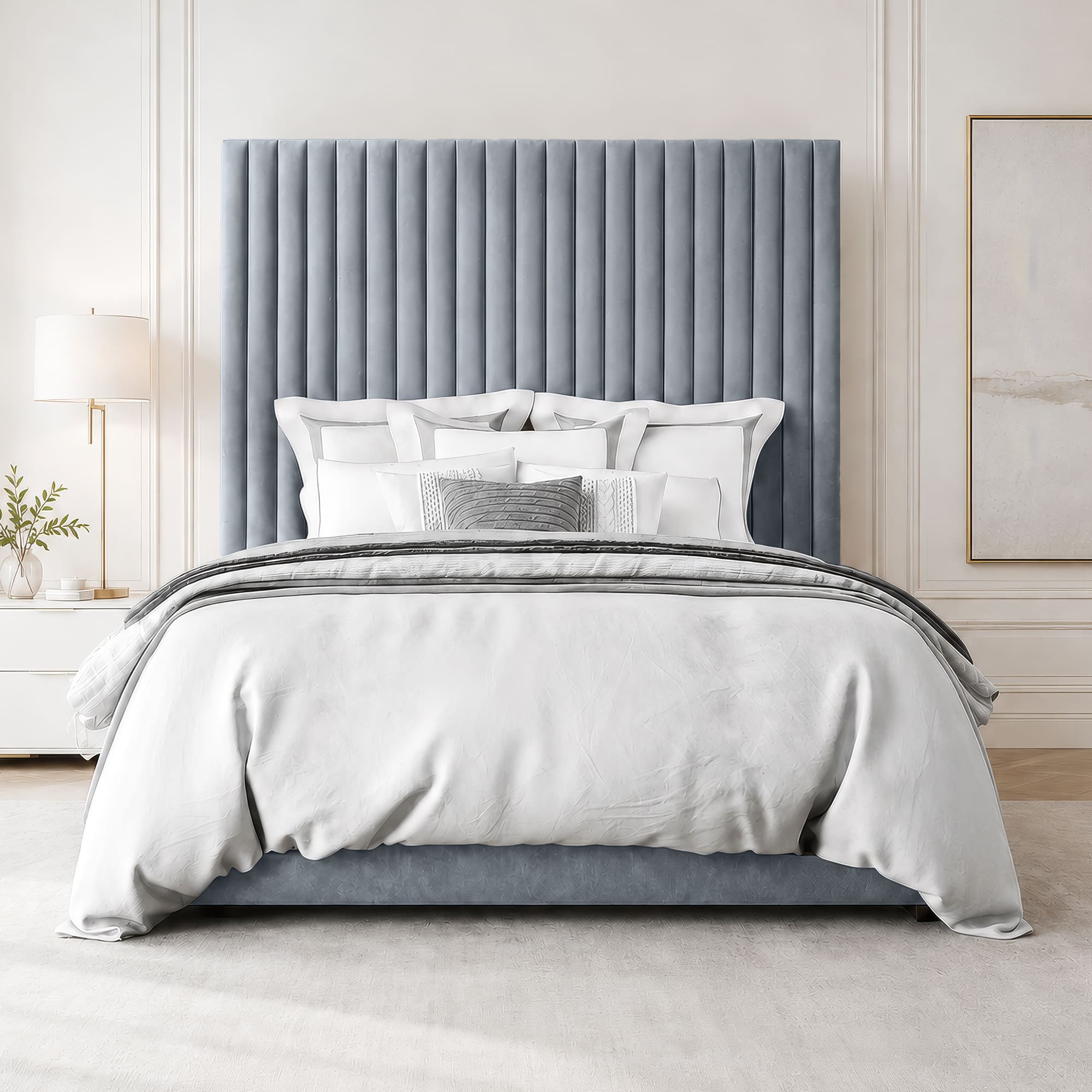 Grace Multi Panel Plush Fabric Ottoman Bed Frame