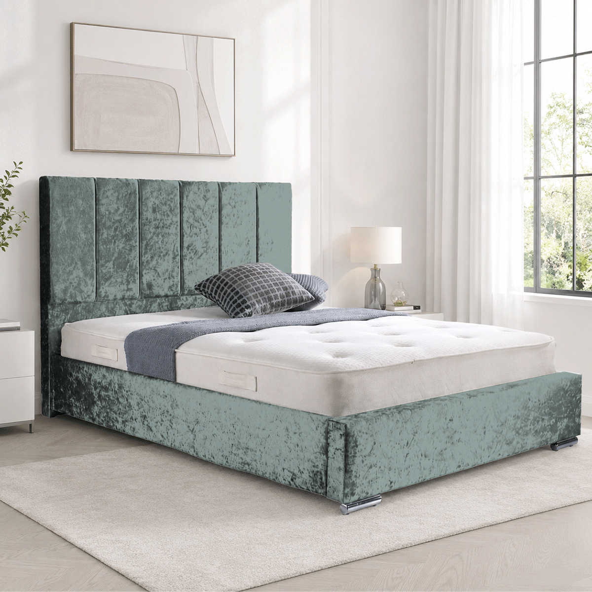 Trafalgar Crushed Fabric Upholstered Bed Frame with slats