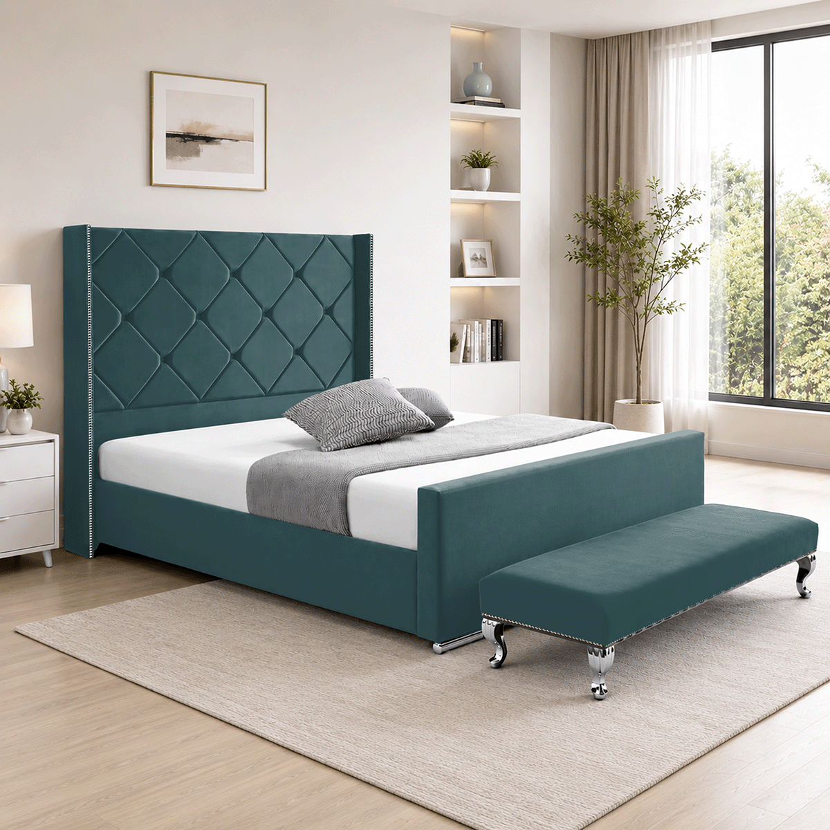 Hilton Plush Velvet Naples Fabric Upholstered Bed Frame
