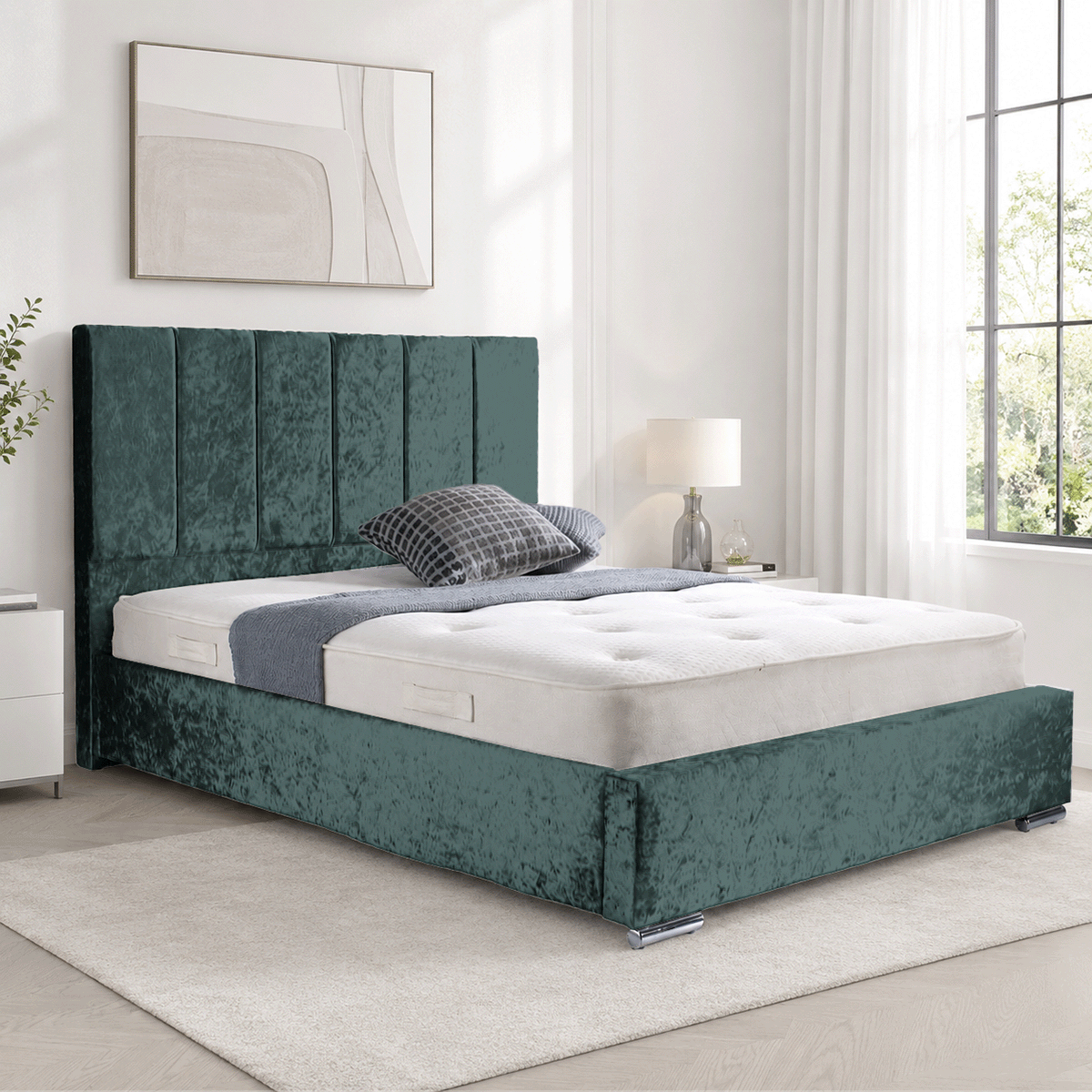 Trafalgar Crushed Fabric Upholstered Bed Frame with slats