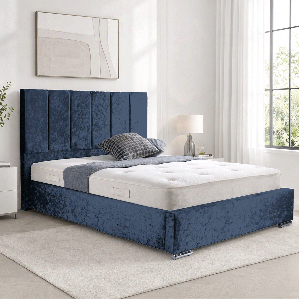 Trafalgar Crushed Fabric Upholstered Bed Frame with slats