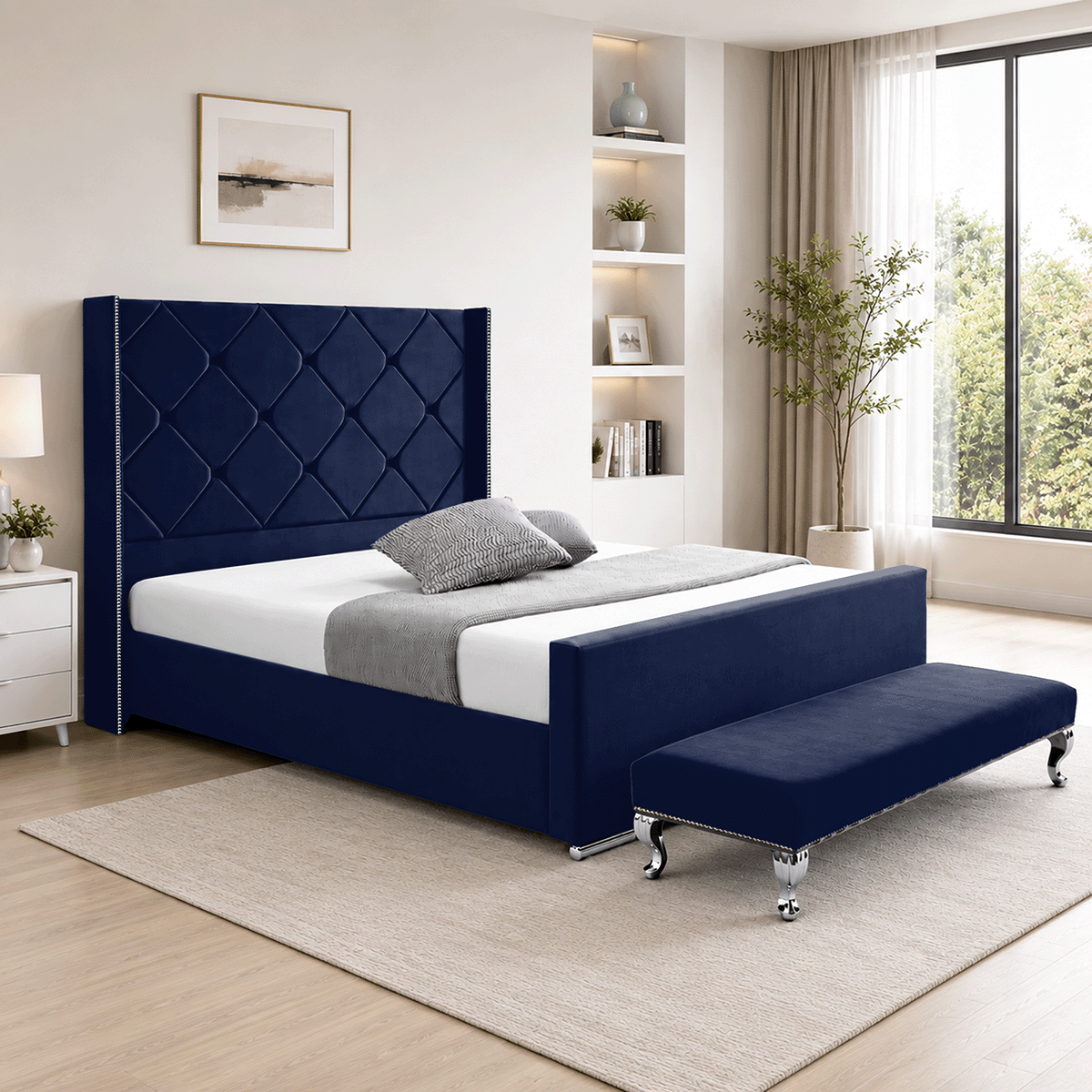 Hilton Plush Velvet Naples Fabric Upholstered Bed Frame