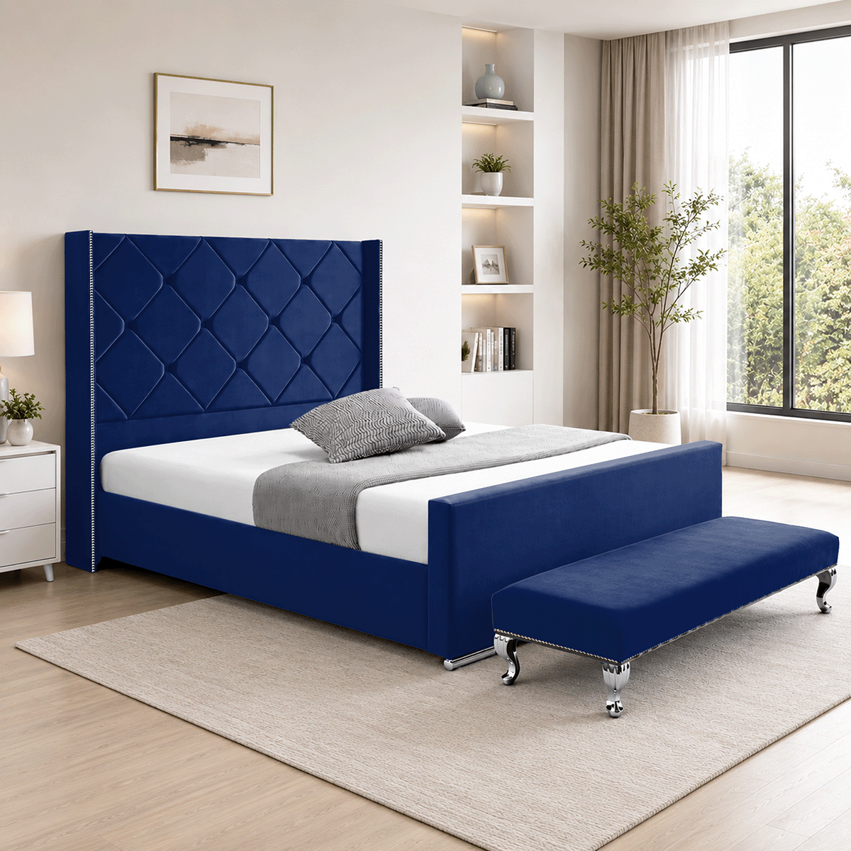 Hilton Plush Velvet Naples Fabric Upholstered Bed Frame