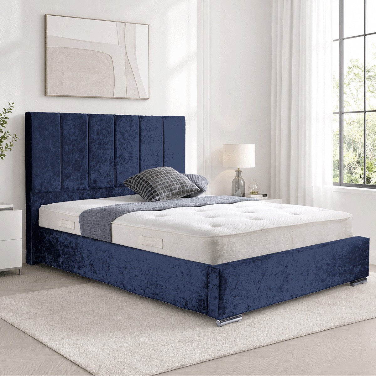 Trafalgar Crushed Fabric Upholstered Bed Frame with slats
