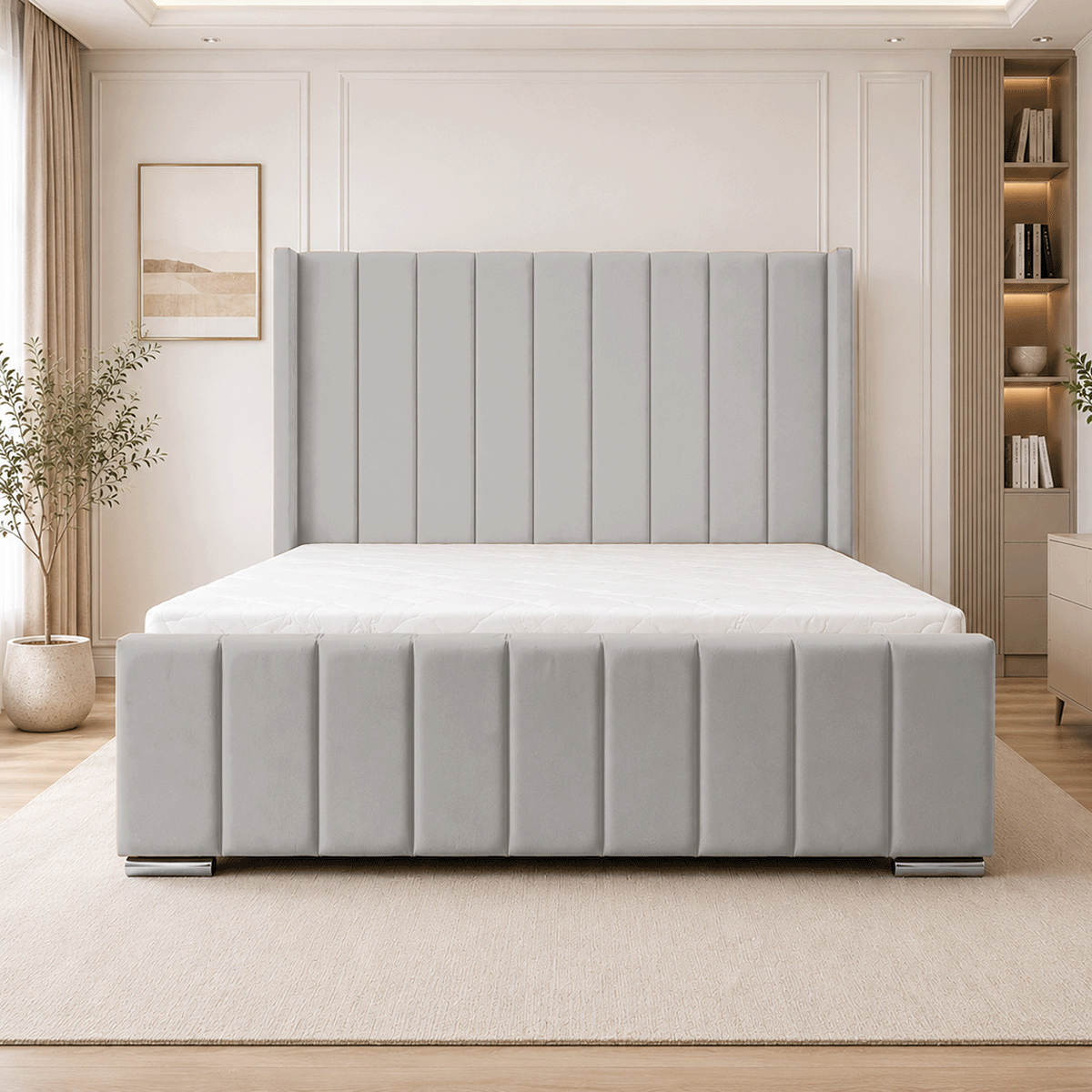 ARIZONA Chenille Fabric Upholstered Bed Frame with slats