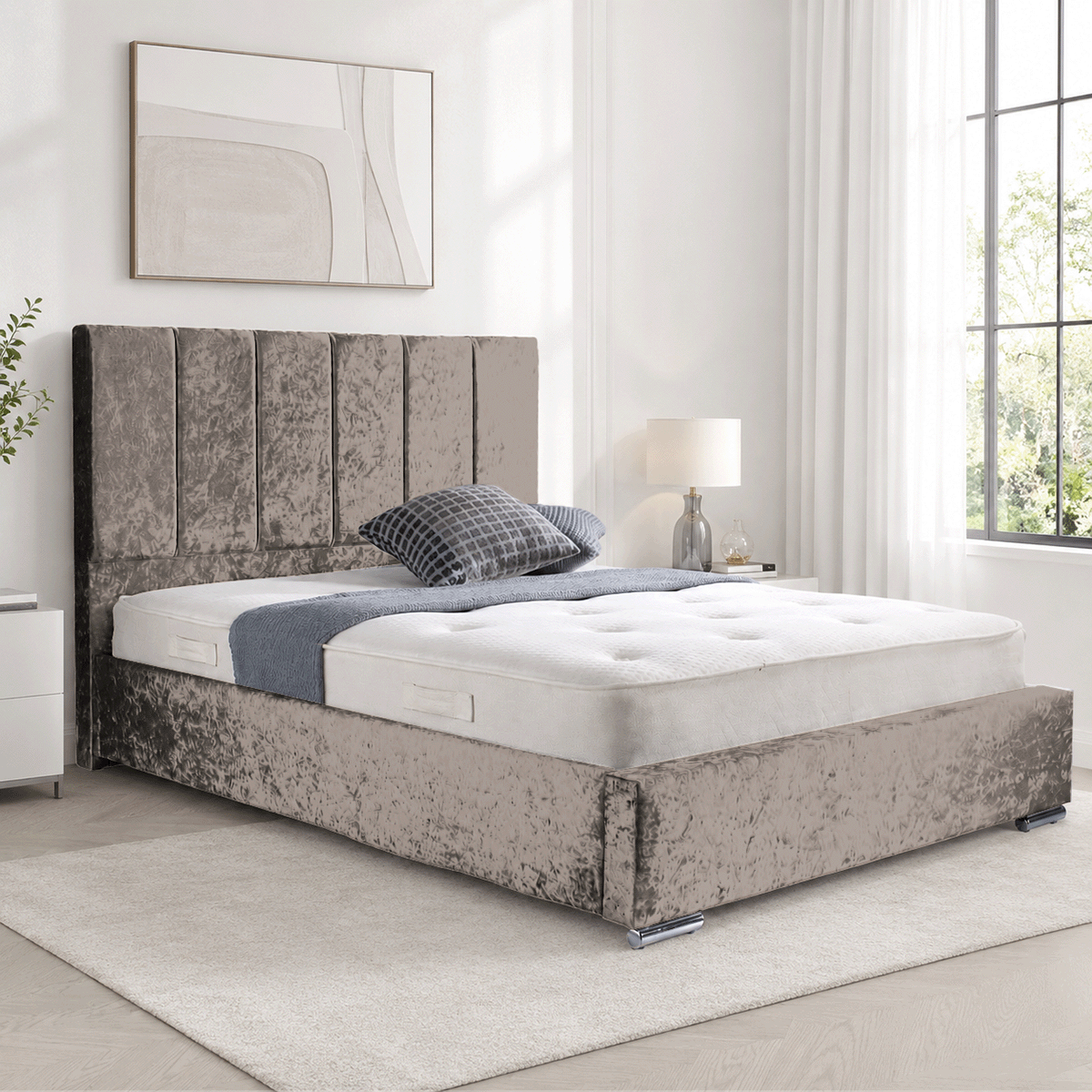 Trafalgar Crushed Fabric Upholstered Bed Frame with slats