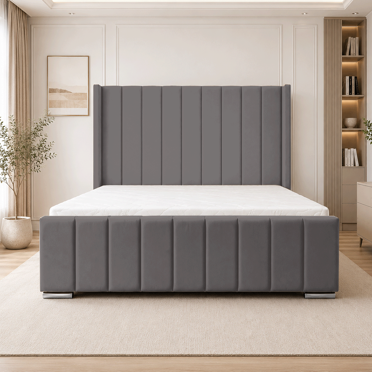 ARIZONA Chenille Fabric Upholstered Bed Frame with slats
