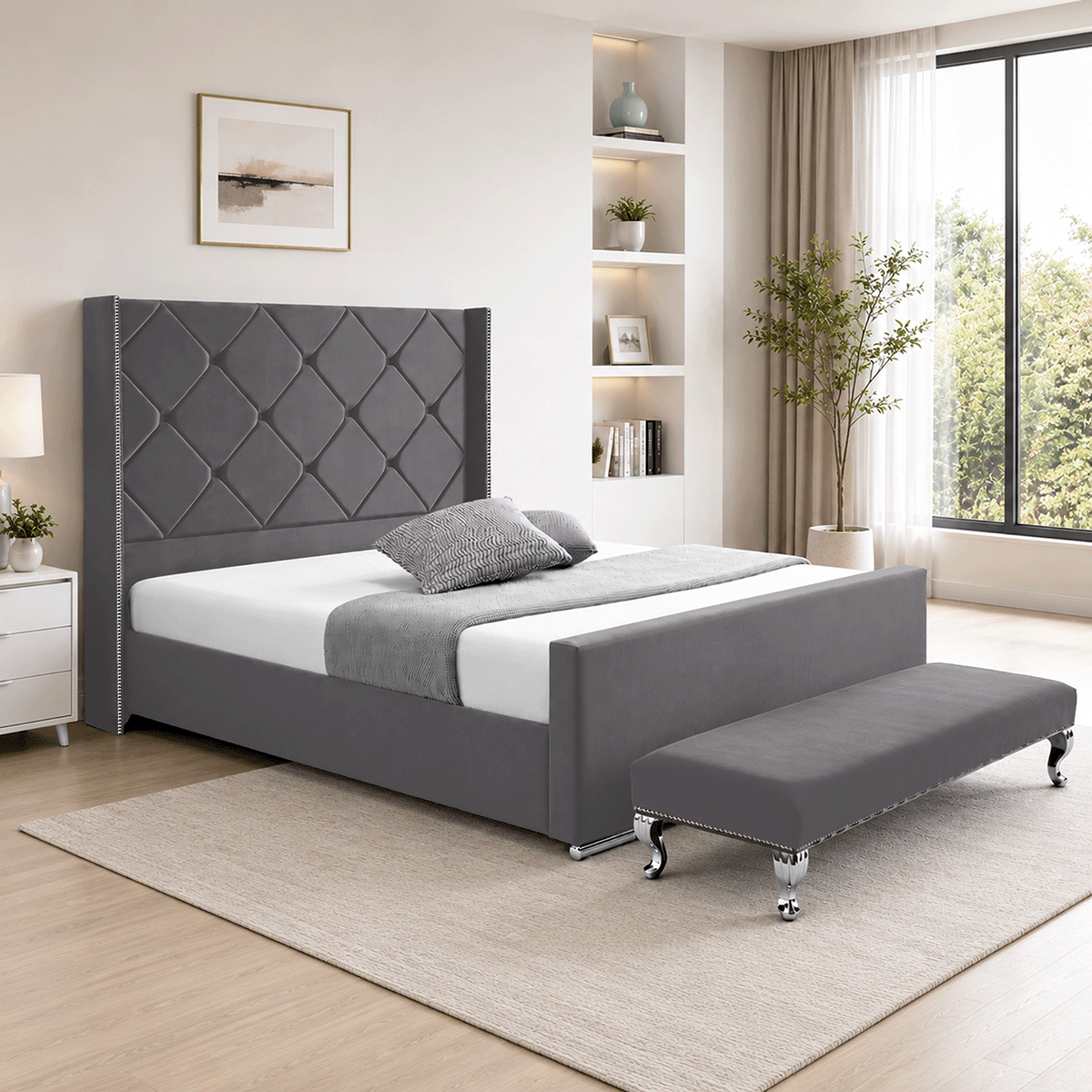 Hilton Plush Velvet Naples Fabric Upholstered Bed Frame