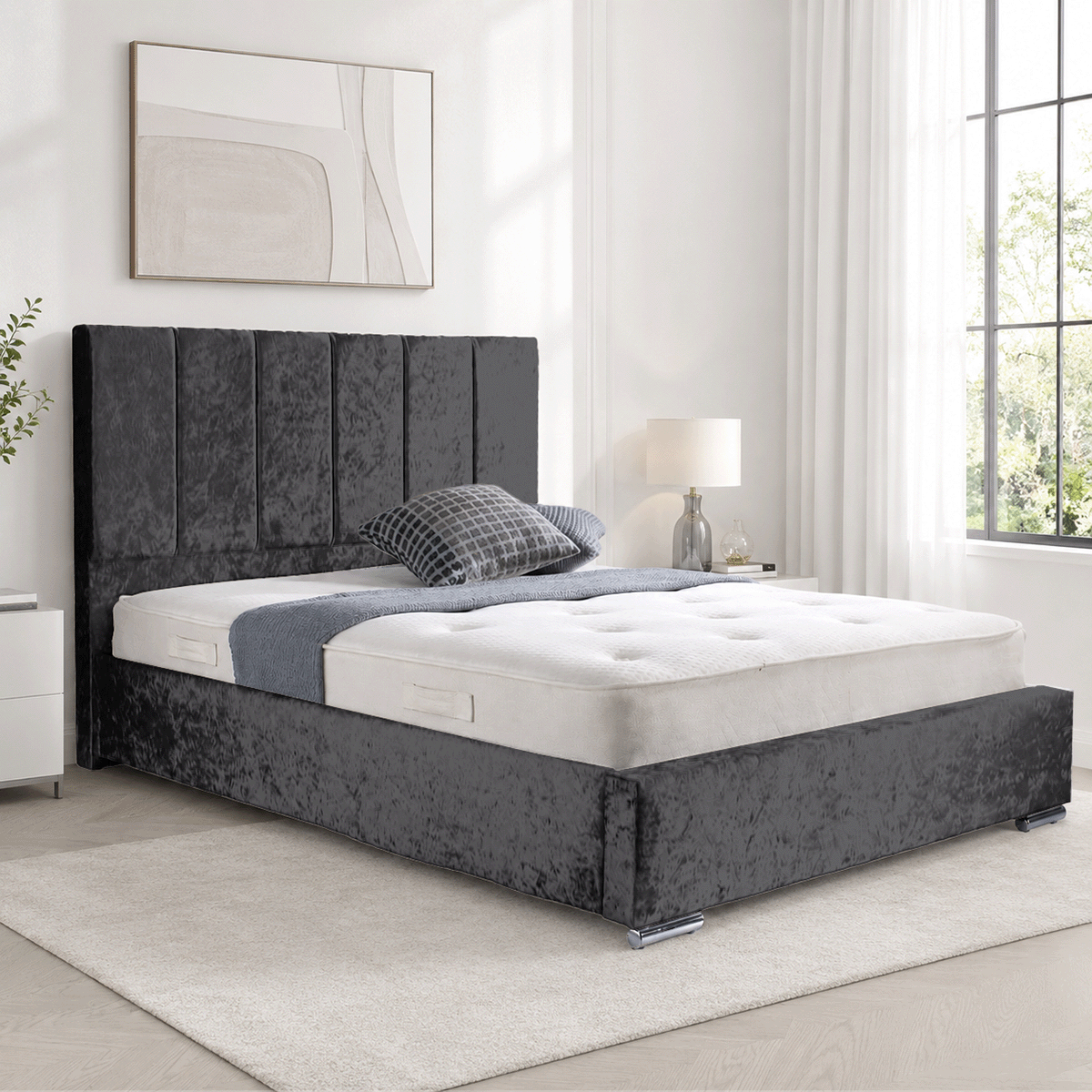Trafalgar Crushed Fabric Upholstered Bed Frame with slats