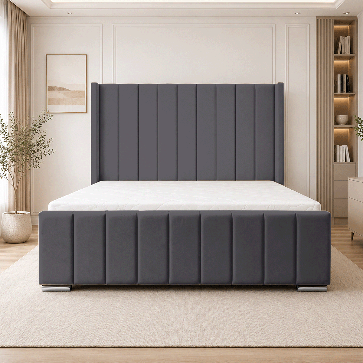 ARIZONA Chenille Fabric Upholstered Bed Frame with slats