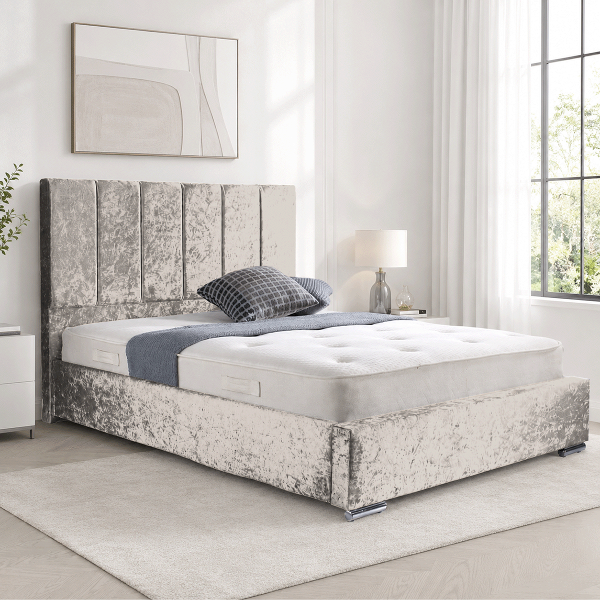 Trafalgar Crushed Fabric Upholstered Bed Frame with slats