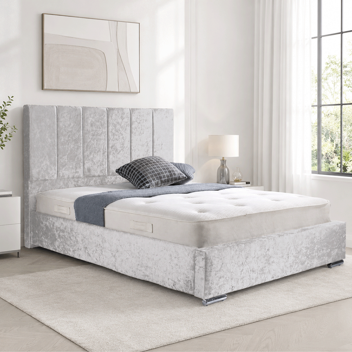 Trafalgar Crushed Fabric Upholstered Bed Frame with slats