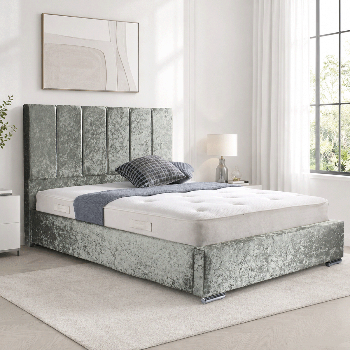Trafalgar Crushed Fabric Upholstered Bed Frame with slats