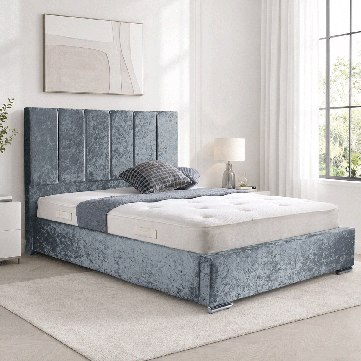 Trafalgar Crushed Fabric Upholstered Bed Frame with slats