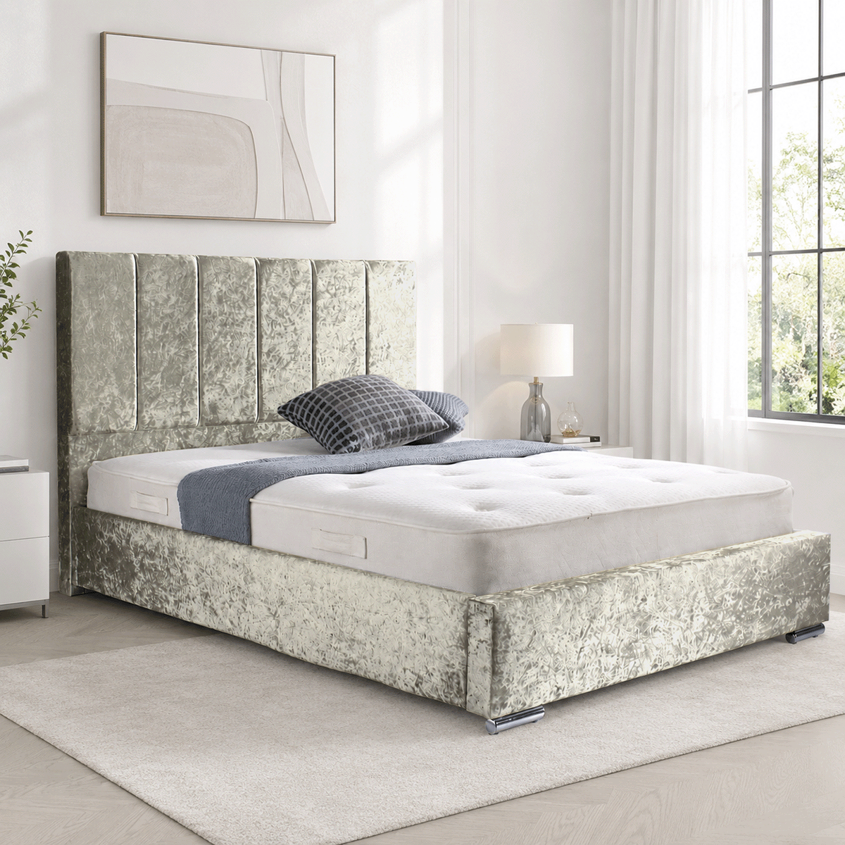 Trafalgar Crushed Fabric Upholstered Bed Frame with slats