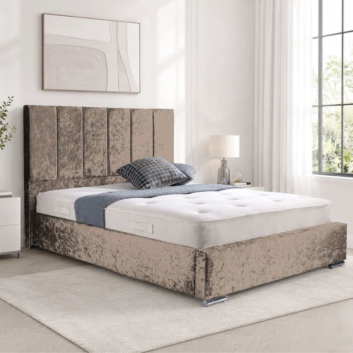 Trafalgar Crushed Fabric Upholstered Bed Frame with slats
