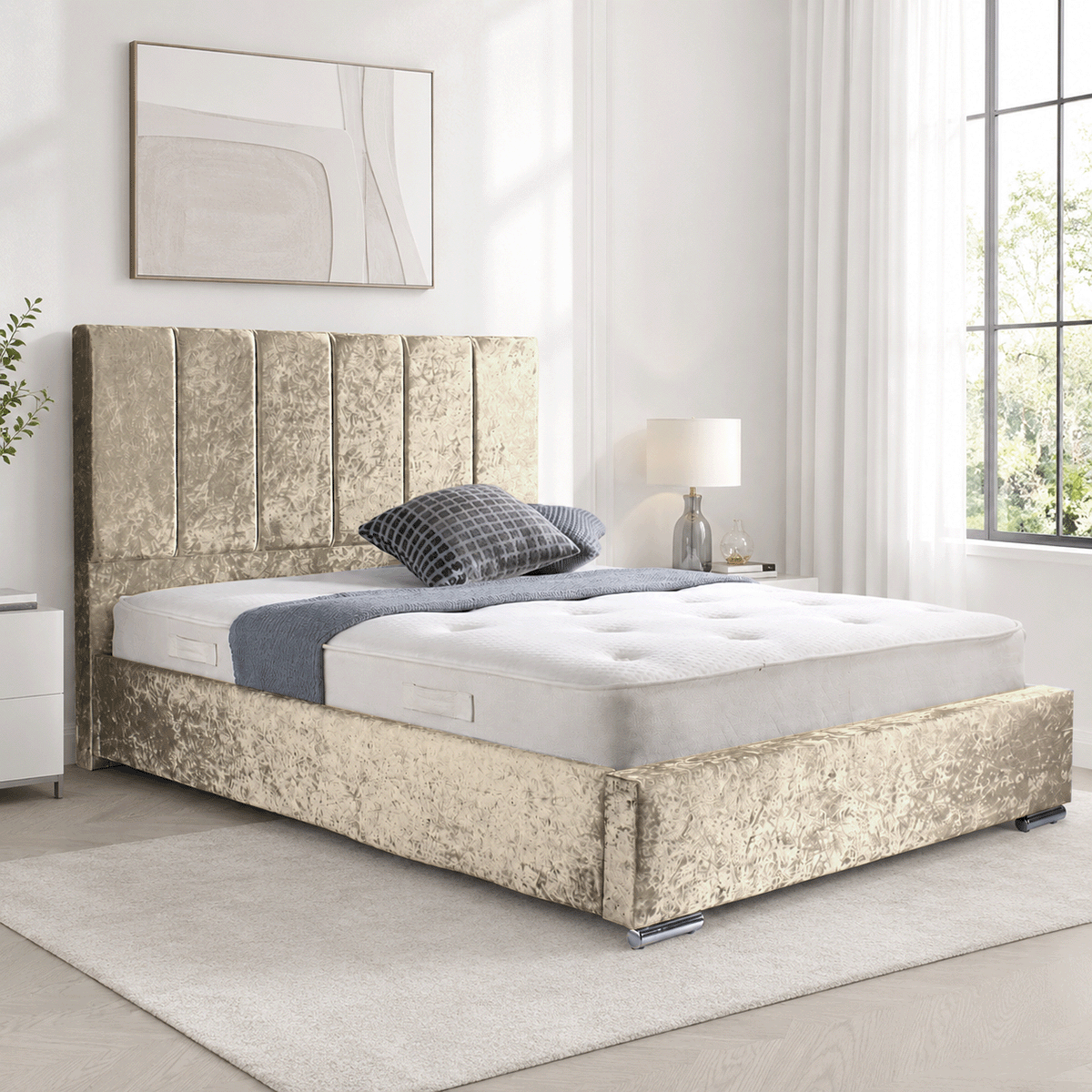 Trafalgar Crushed Fabric Upholstered Bed Frame with slats