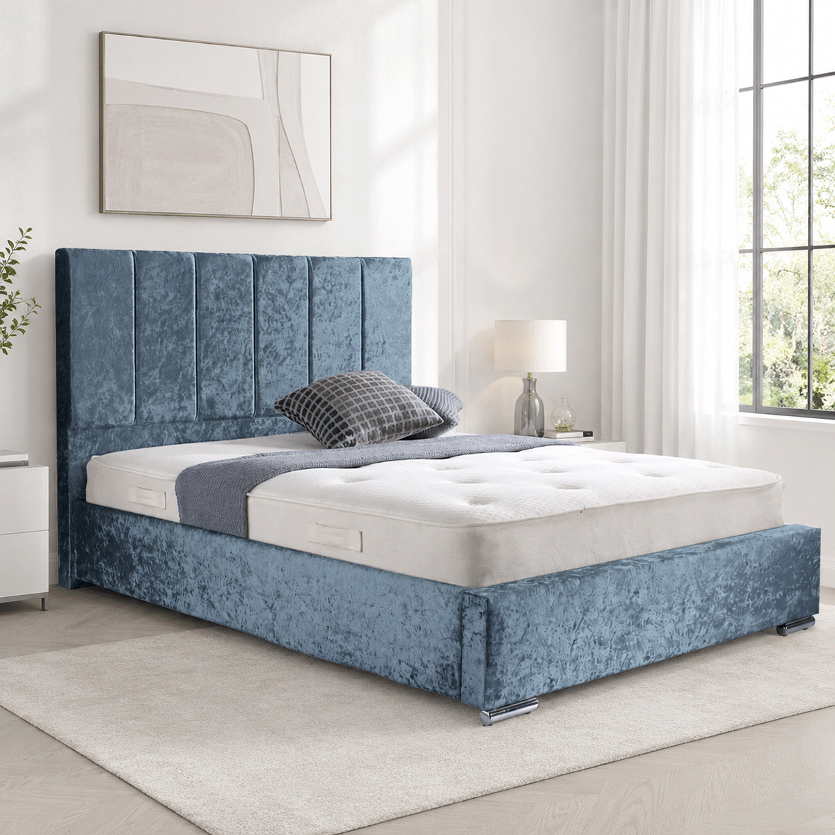 Trafalgar Crushed Fabric Upholstered Bed Frame with slats